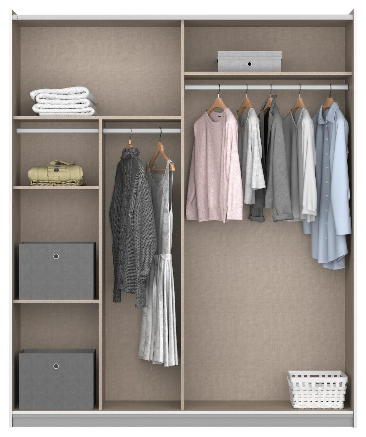Schwebetürenschrank Reflect inkl. Inneneinteilung, 2 Körbe - Silberfarben/Grau, MODERN, Holzwerkstoff (175/210/59cm)