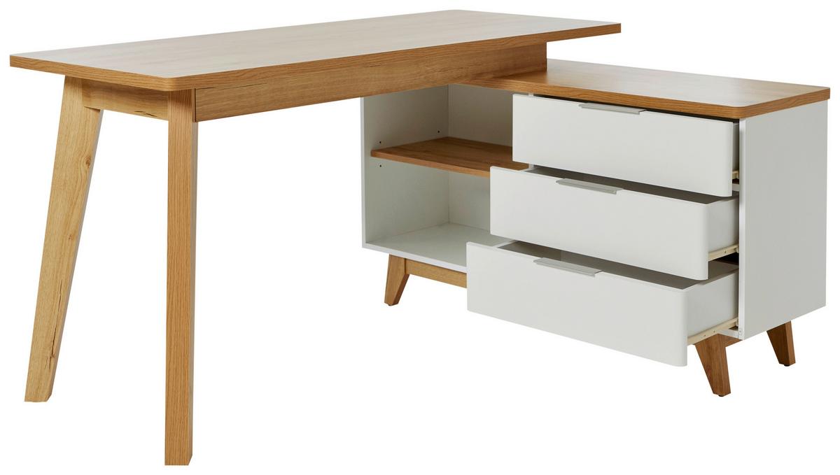 Eckschreibtisch Libre D 240 E - Eichefarben/Weiß, KONVENTIONELL, Holzwerkstoff (140/118/76cm) - Livetastic