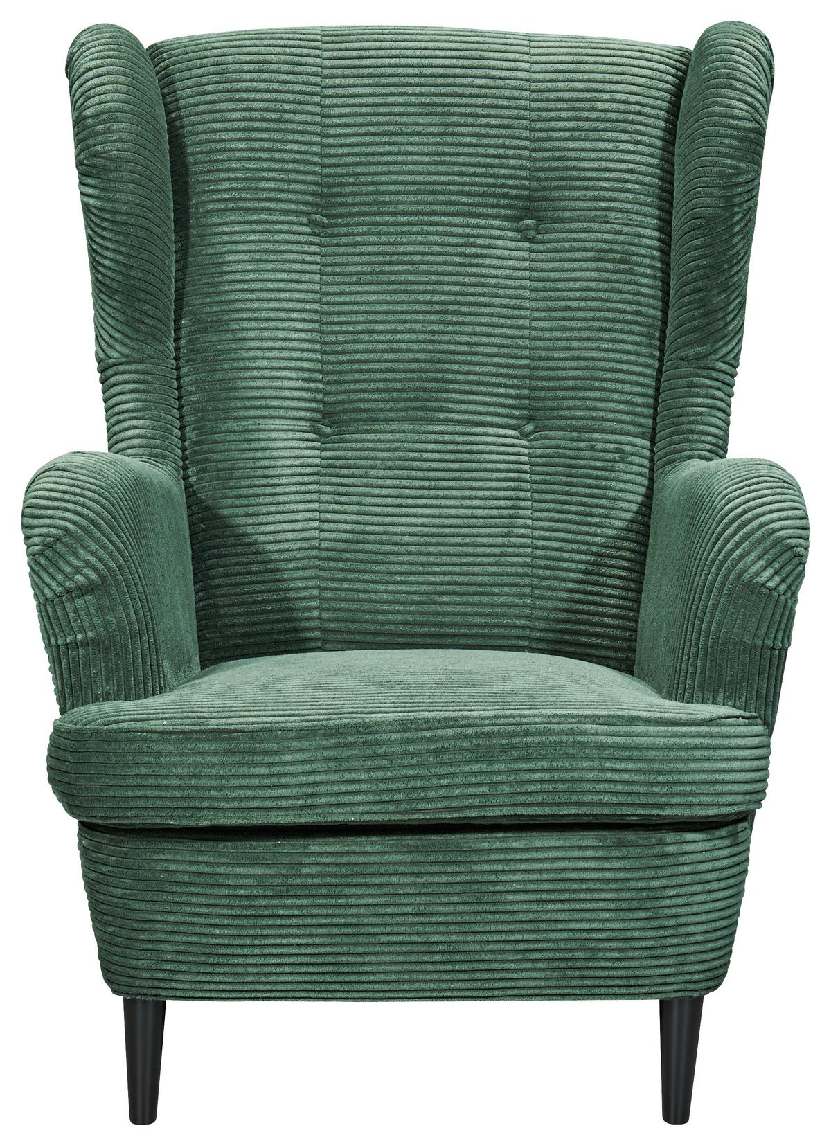 Ohrensessel Oskar Dunkelgrün B: 78 cm - Dunkelgrün/Schwarz, Basics, Textil (78/102/98cm) - MID.YOU