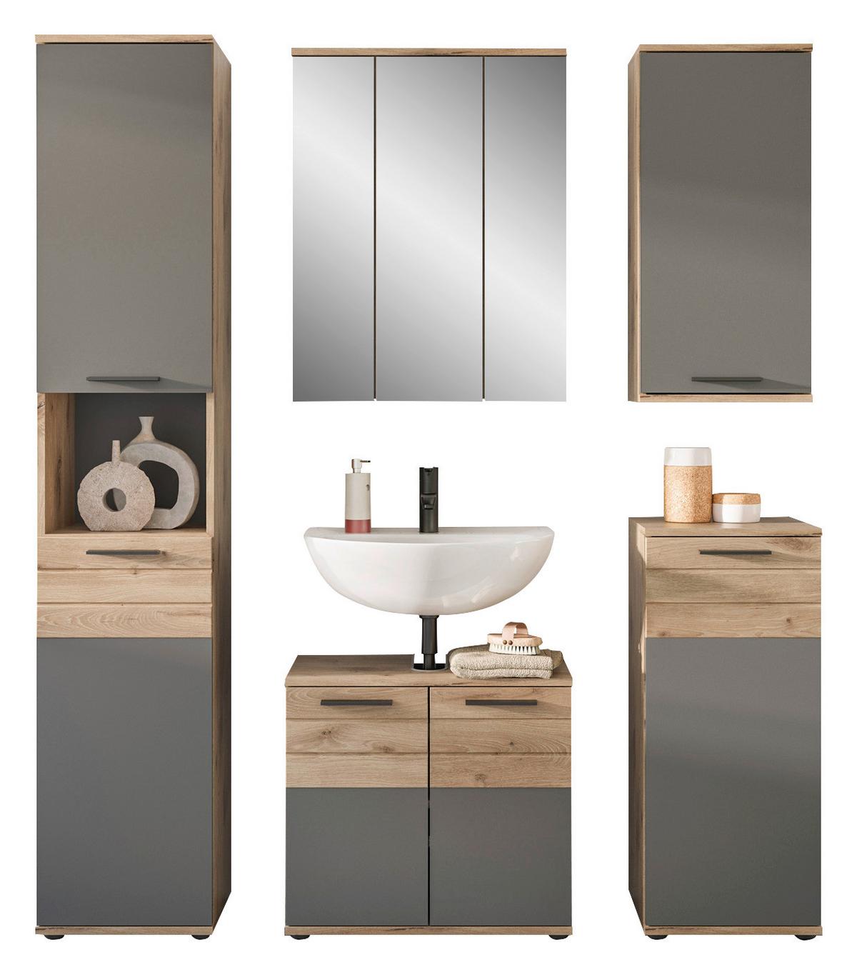 Midischrank Mason B: 37 cm Eichefarben - Eichefarben/Schwarz, MODERN, Holzwerkstoff (37/87/34cm) - MID.YOU
