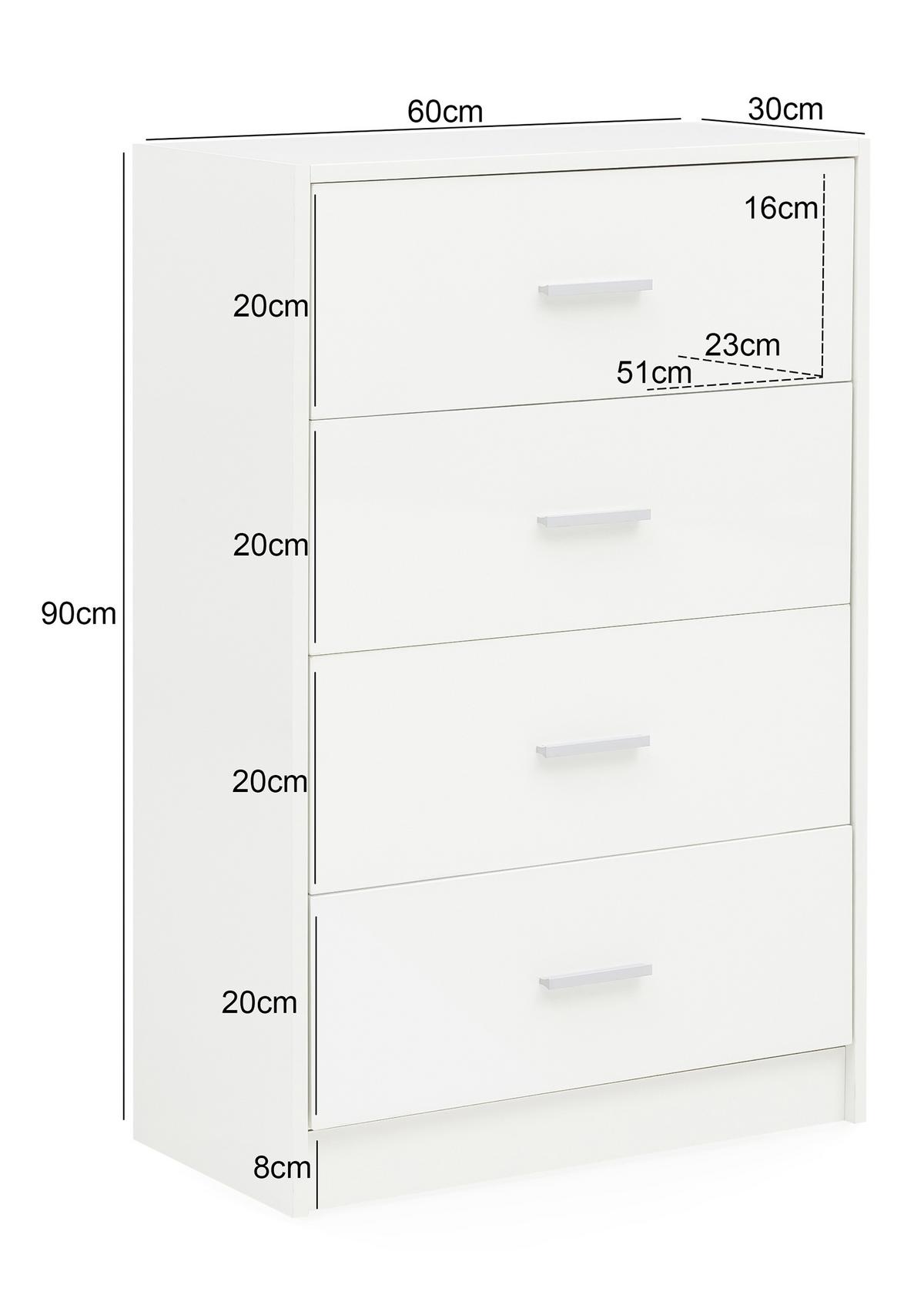 Vysoká komoda biela s vysokým leskom - biela/hliníková, Konventionell, kov/kompozitné drevo (60/90/30cm) - MID.YOU