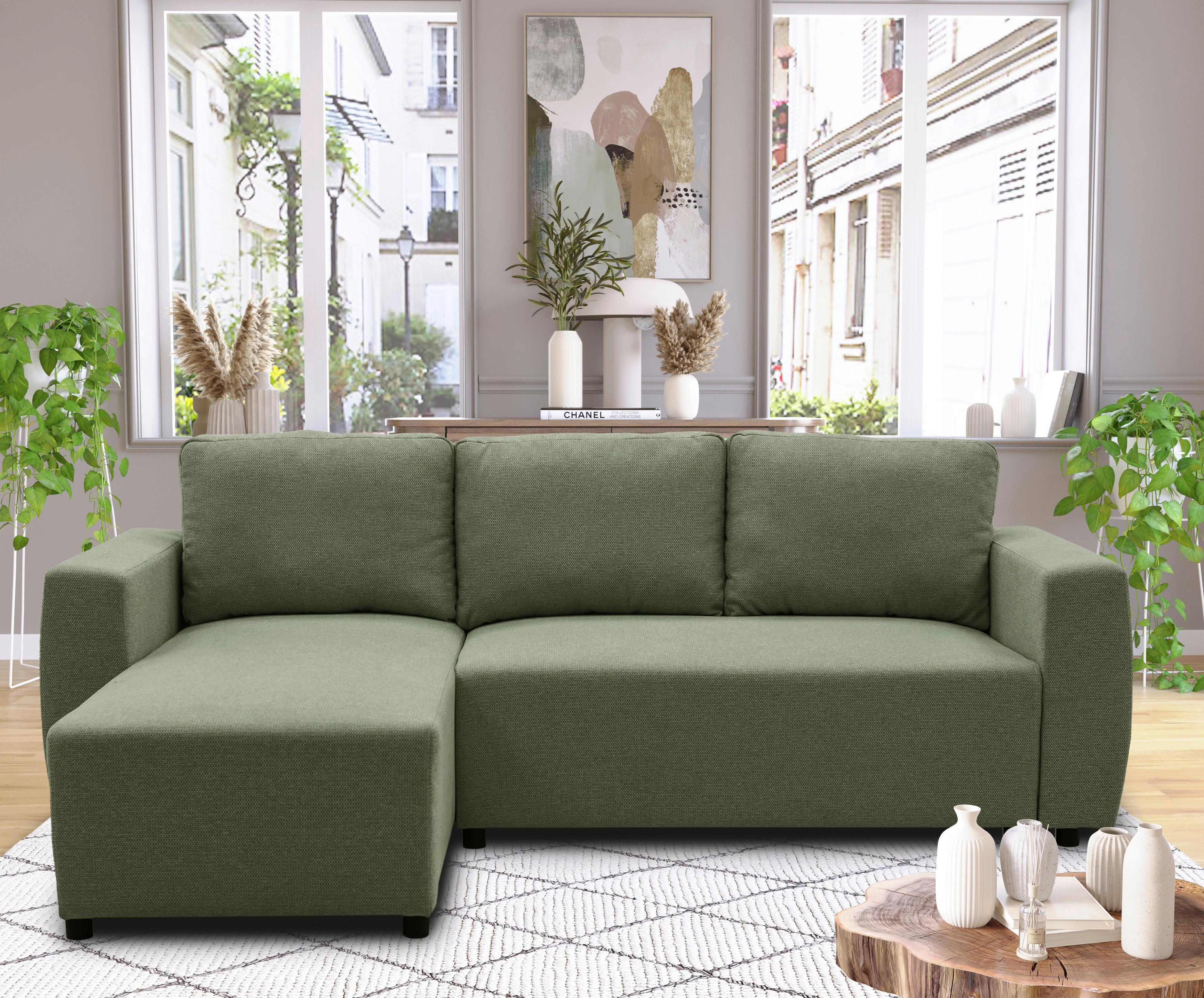 Ecksofa Pharell - Schwarz/Olivgrün, Basics, Textil (155/230cm) - Livetastic