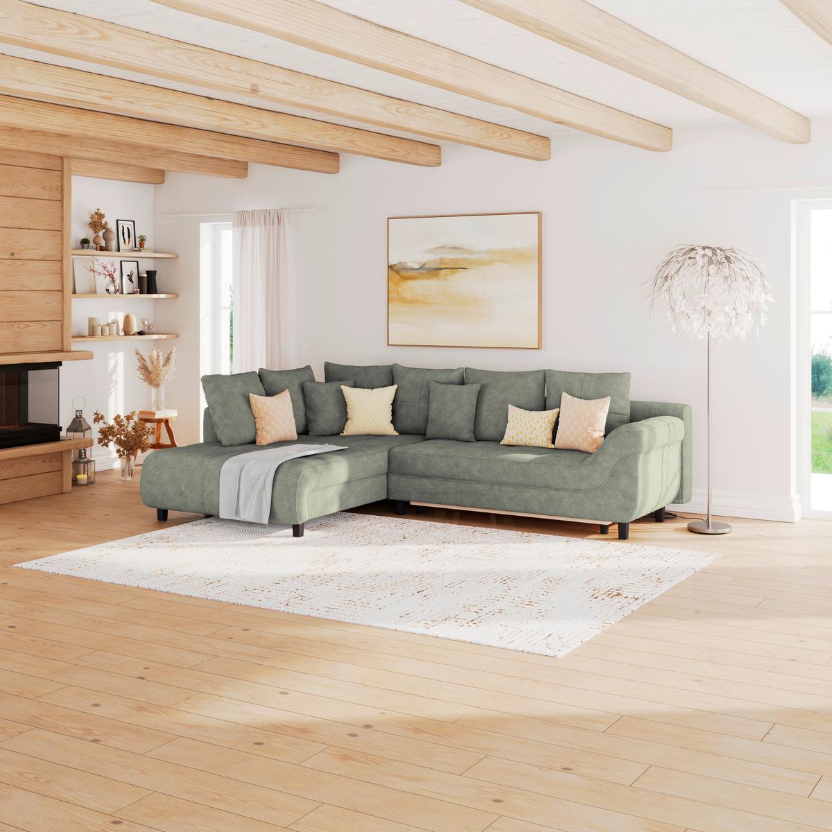 Ecksofa Mendoza - Schwarz/Grün, Design, Textil (197/309cm) - Ondega