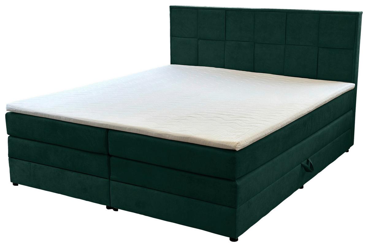 Boxspringbett mit Topper & Bettkasten 180x200 Carla - Dunkelgrün/Schwarz, Basics, Textil (180/200cm) - MID.YOU