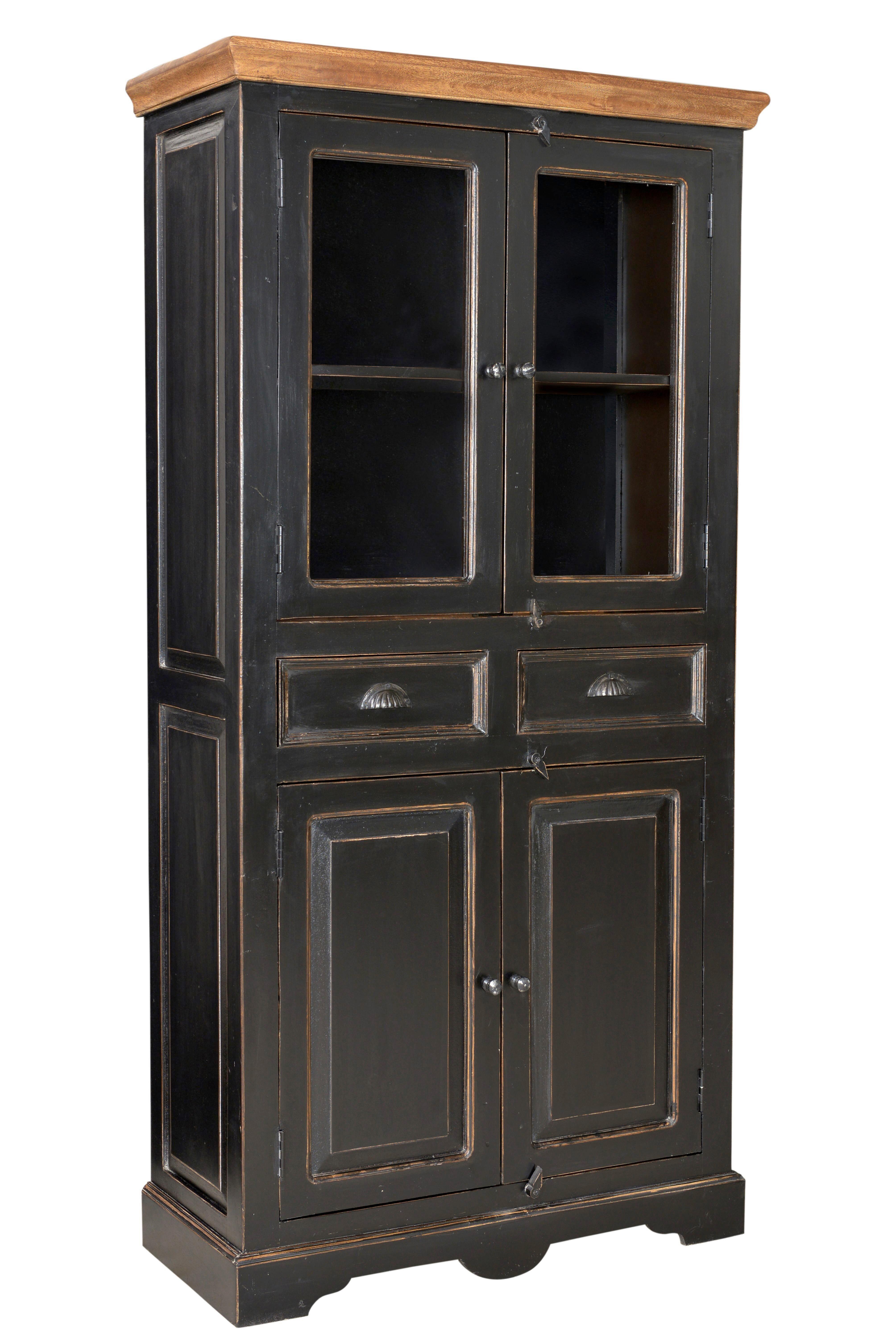 VITRINE Honig/Schwarz B: 90cm - Schwarz/Honig, Design, Glas/Holz (90/180/40cm) - MID.YOU