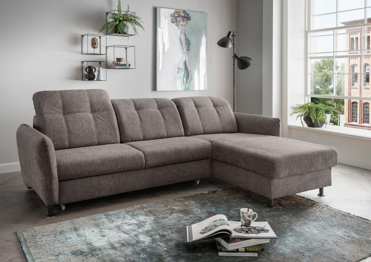Ecksofa Minori Chenille Graubraun, S: 267x184 Cm - Graubraun/Schwarz, MODERN, Textil (267/184cm) - Livetastic