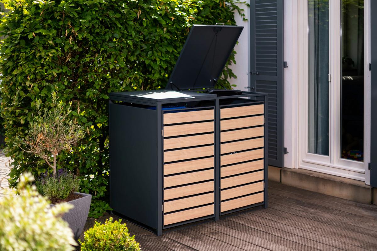 Mülltonnenbox Mülltonnenbox 2-Fach 240 Liter - Anthrazit/Naturfarben, Basics, Metall (80/116/132cm)