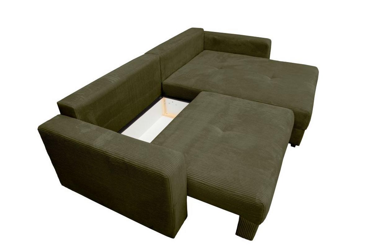 Rohová sedačka XELA, sezení boxspring, khaki manš. - černá/khaki, Moderní, textil (265/170cm)
