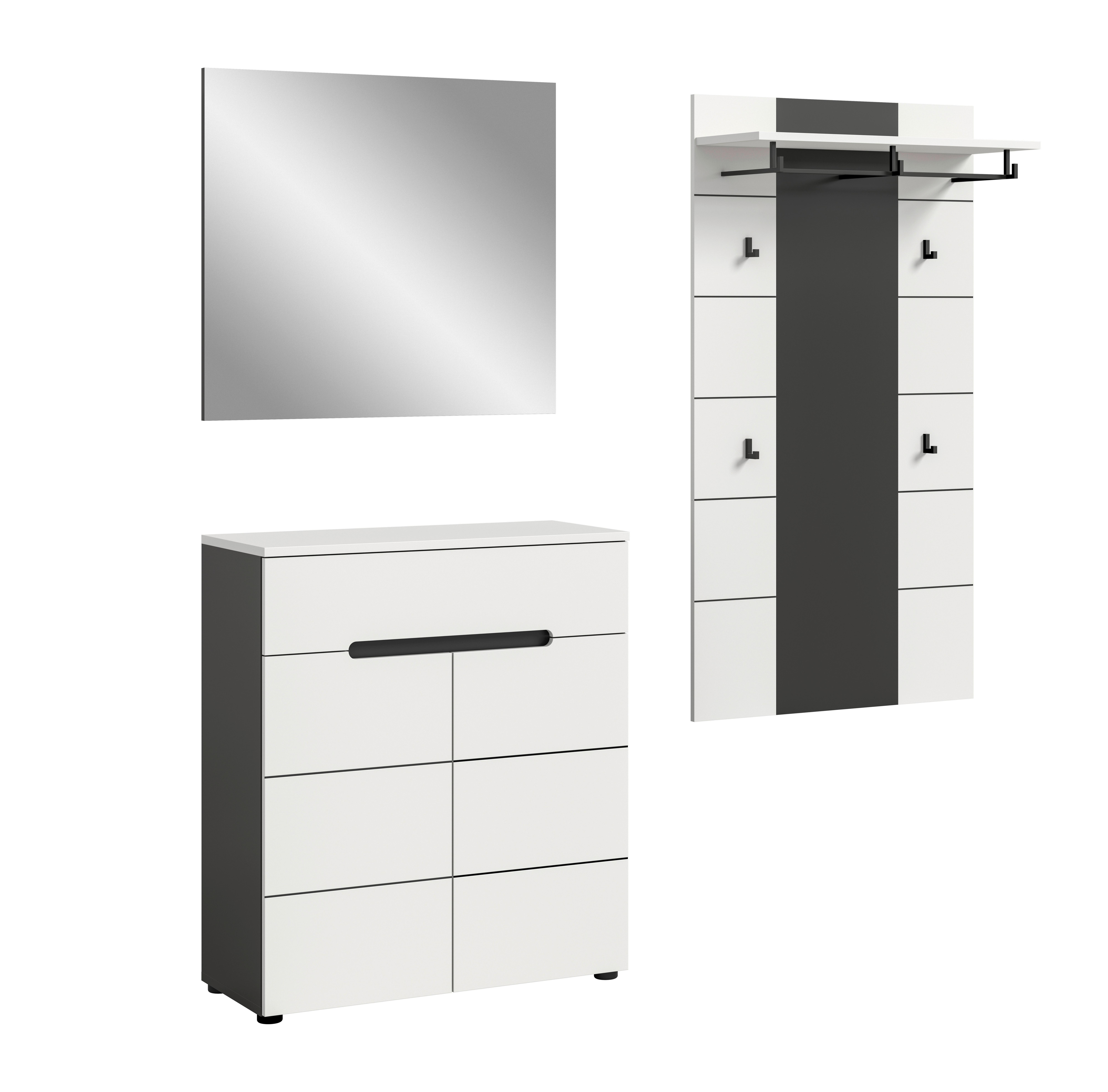Garderobe Canu 3-teilig Grau/weiß B: 175 Cm - Weiß/Grau, Design, Holzwerkstoff (175/190/37cm) - Livetastic