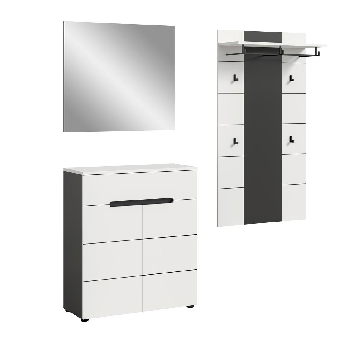 Garderobe Canu 3-Teilig Grau/Weiß B: 175 cm - Weiß/Grau, Design, Holzwerkstoff (175/190/37cm) - Livetastic