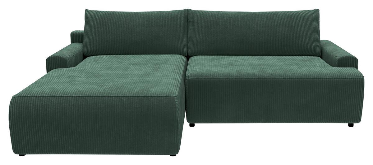 Eckschlafsofa Prag, Dunkelgrün S: 167x253 cm - Dunkelgrün/Schwarz, MODERN, Textil (167/253cm) - Trendmanufaktur