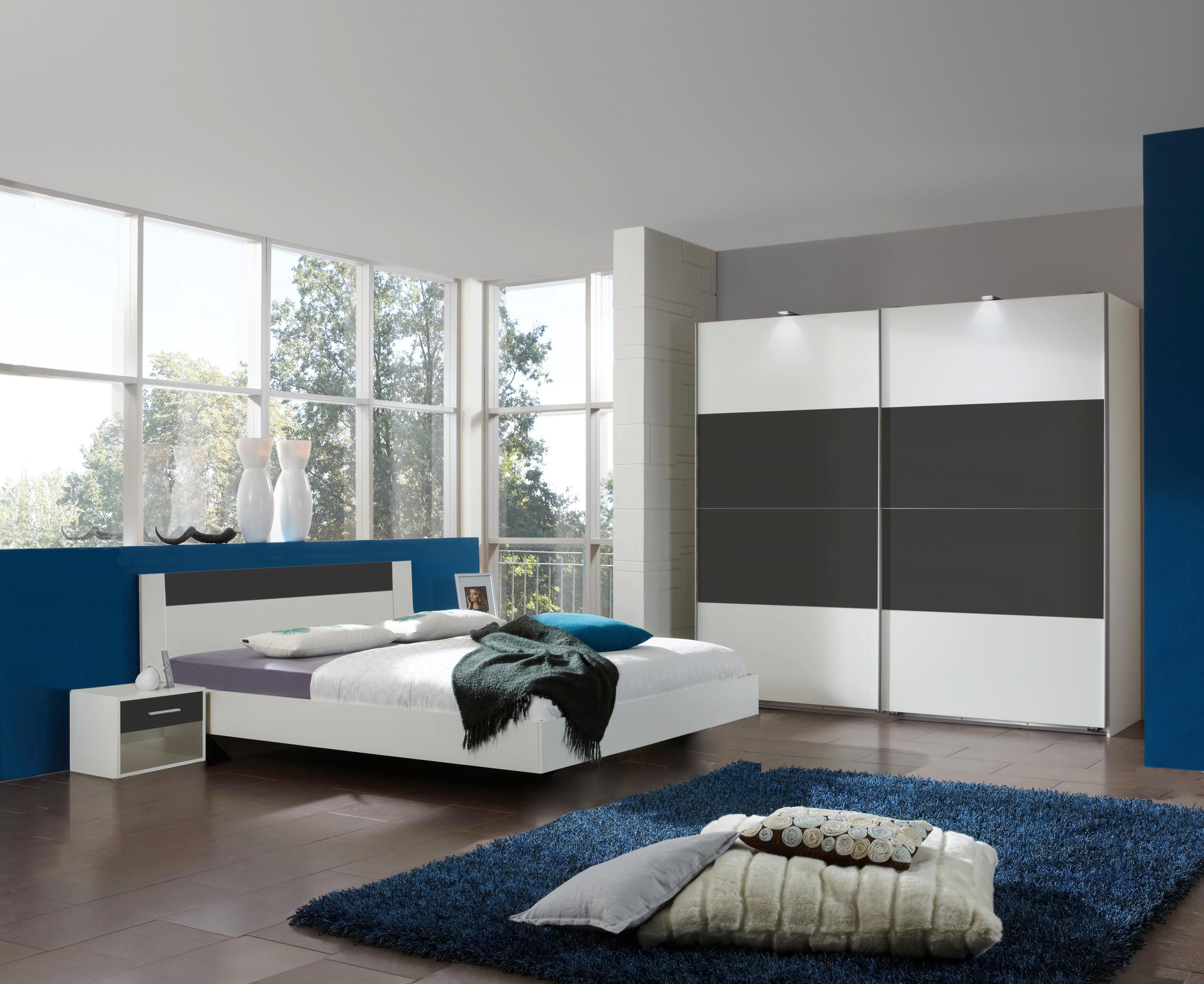 Hálószoba Program Ilona 180 - Antracit/Fehér, modern, Faalapú anyag/Fa (225/210/65cm)