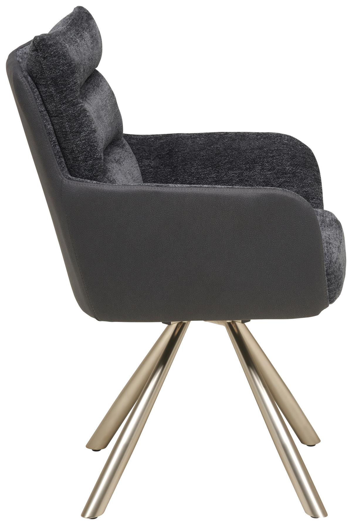 Armlehnstuhl Enid Webstoff Anthrazit, B: 60 cm - Anthrazit/Nickelfarben, KONVENTIONELL, Textil/Metall (60/92/65cm) - Livetastic