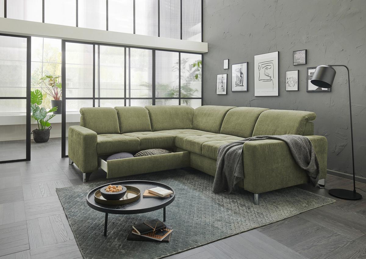 Rohová sedačka GULL, levá, světle zelená - barvy stříbra/světle zelená, Moderní, kov/textil (246/272cm)