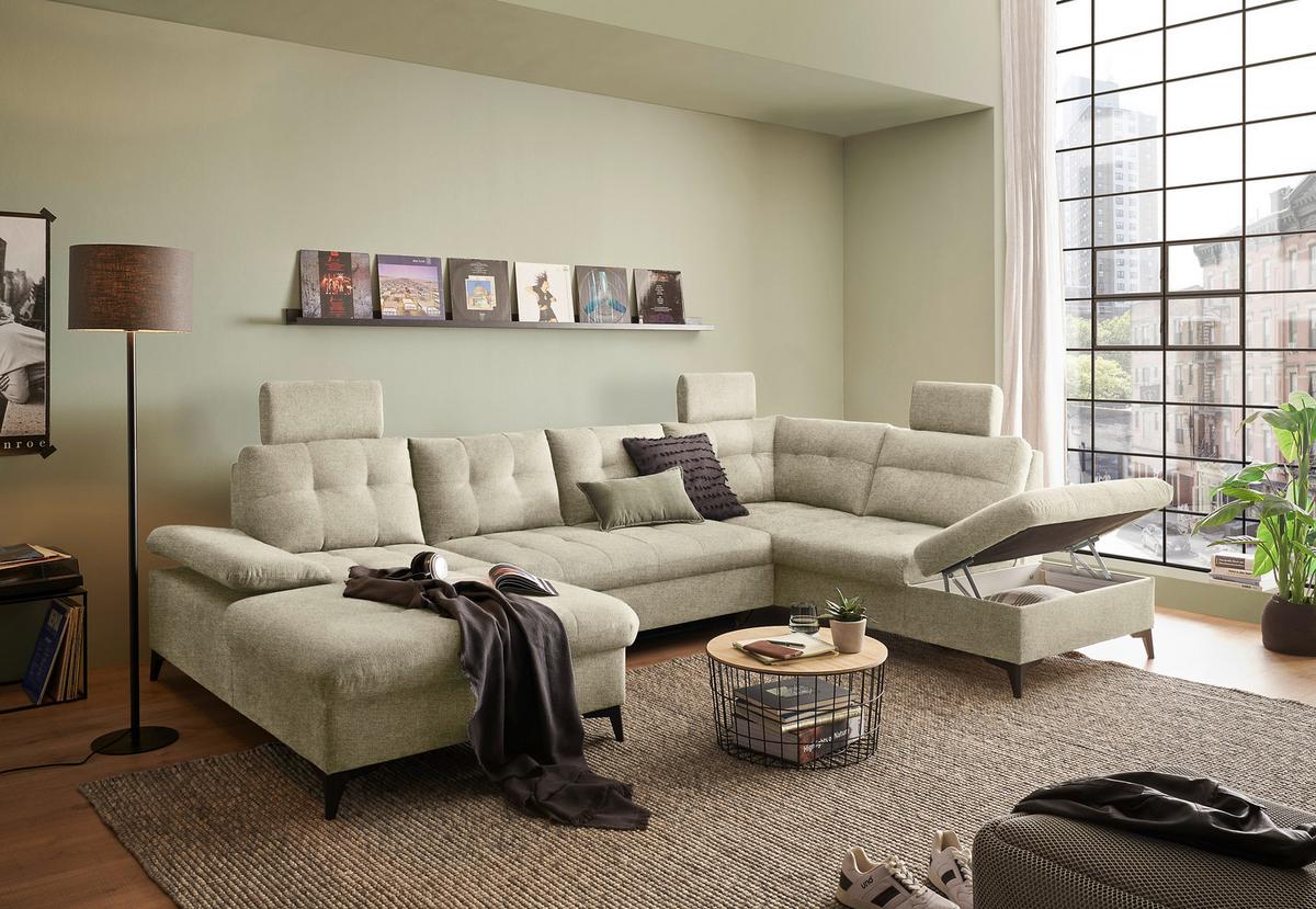 Wohnlandschaft Durban U Braun U: 170/324/218 cm - Beige/Schwarz, KONVENTIONELL, Textil (170/324/218cm) - MID.YOU