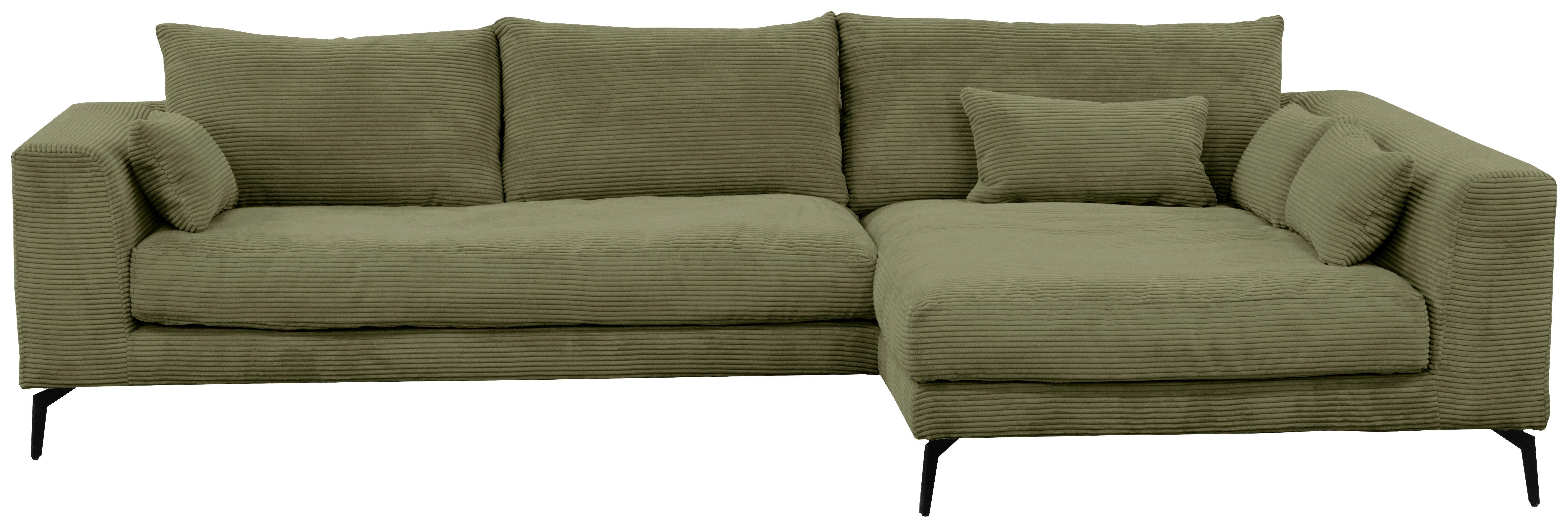 Ecksofa Berlin Cord Olivgrün 313x172 cm - Schwarz/Olivgrün, Design, Textil (313/172cm) - Livetastic