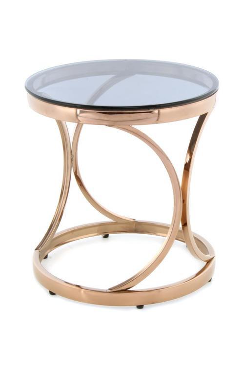 Beistelltisch mit Glasplatte Weyda Grau/Kupfer - Grau, Basics, Glas/Metall (40/40/42cm) - Kayoom