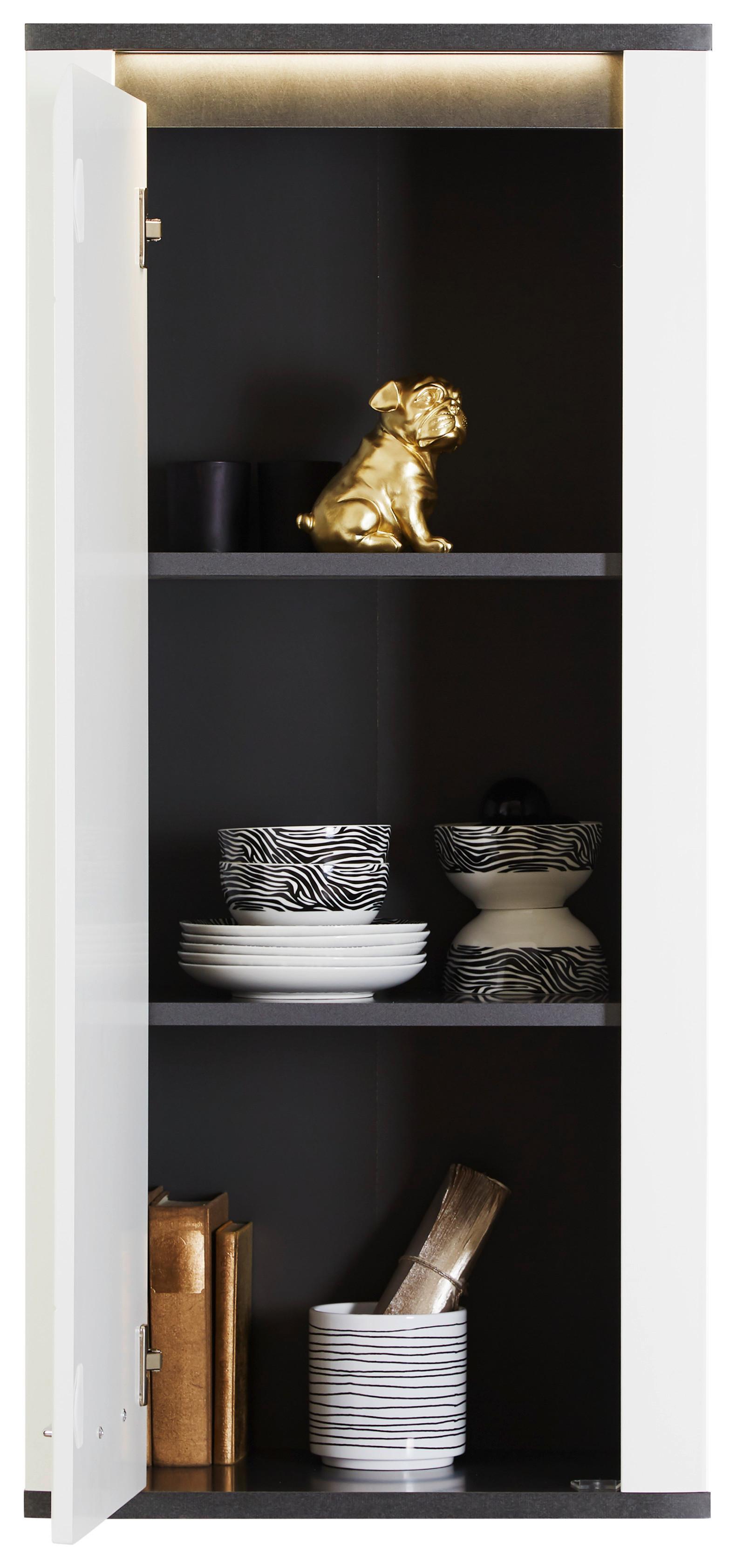 Hängeschrank Alassio B: 54,7cm Weiß/matera Dekor Mit Led - Graphitfarben/Weiß, MODERN, Holzwerkstoff (54,7/118,5/34cm) - Luca Bessoni