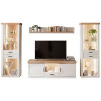 Wohnkombination 4-Tlg. Madrid Eiche-/Pinienfarben - Eichefarben/Schwarz, Design, Glas/Holzwerkstoff (343/205/50cm) - MID.YOU