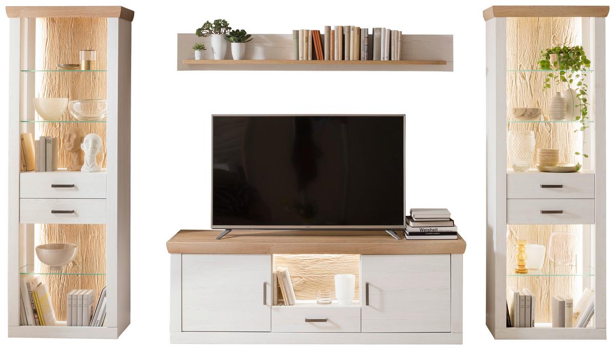 Wohnkombination 4-Tlg. Madrid Eiche-/Pinienfarben - Eichefarben/Schwarz, Design, Glas/Holzwerkstoff (343/205/50cm) - MID.YOU