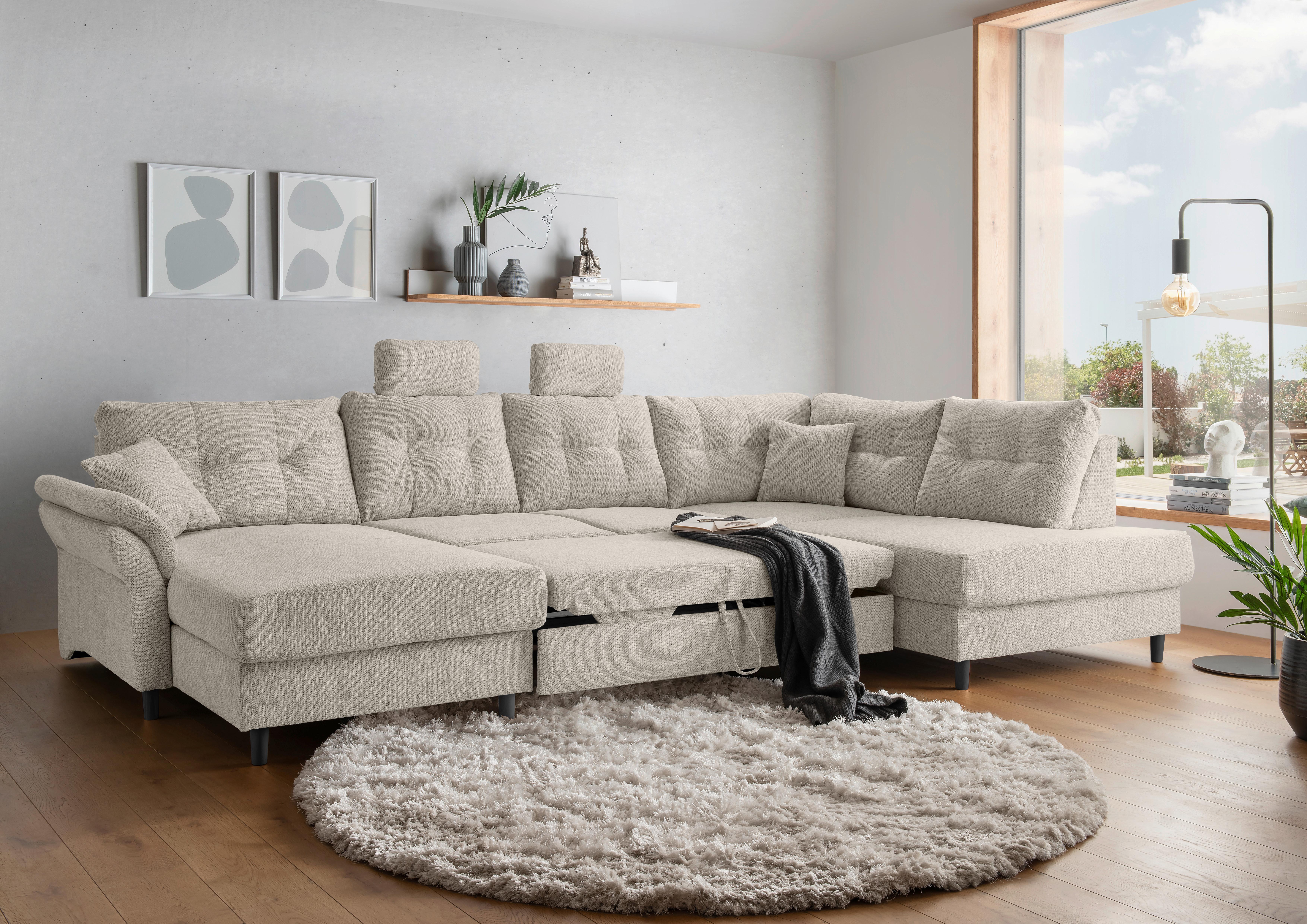 Wohnlandschaft Brizzini Beige U: 176x338x206 cm - Beige/Schwarz, MODERN, Textil (176/338/206cm) - Livetastic