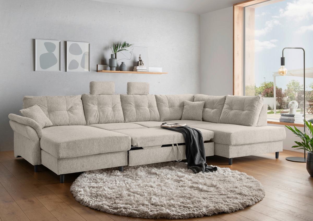 Wohnlandschaft Brizzini Beige U: 176x338x206 cm - Beige/Schwarz, MODERN, Textil (176/338/206cm) - Livetastic