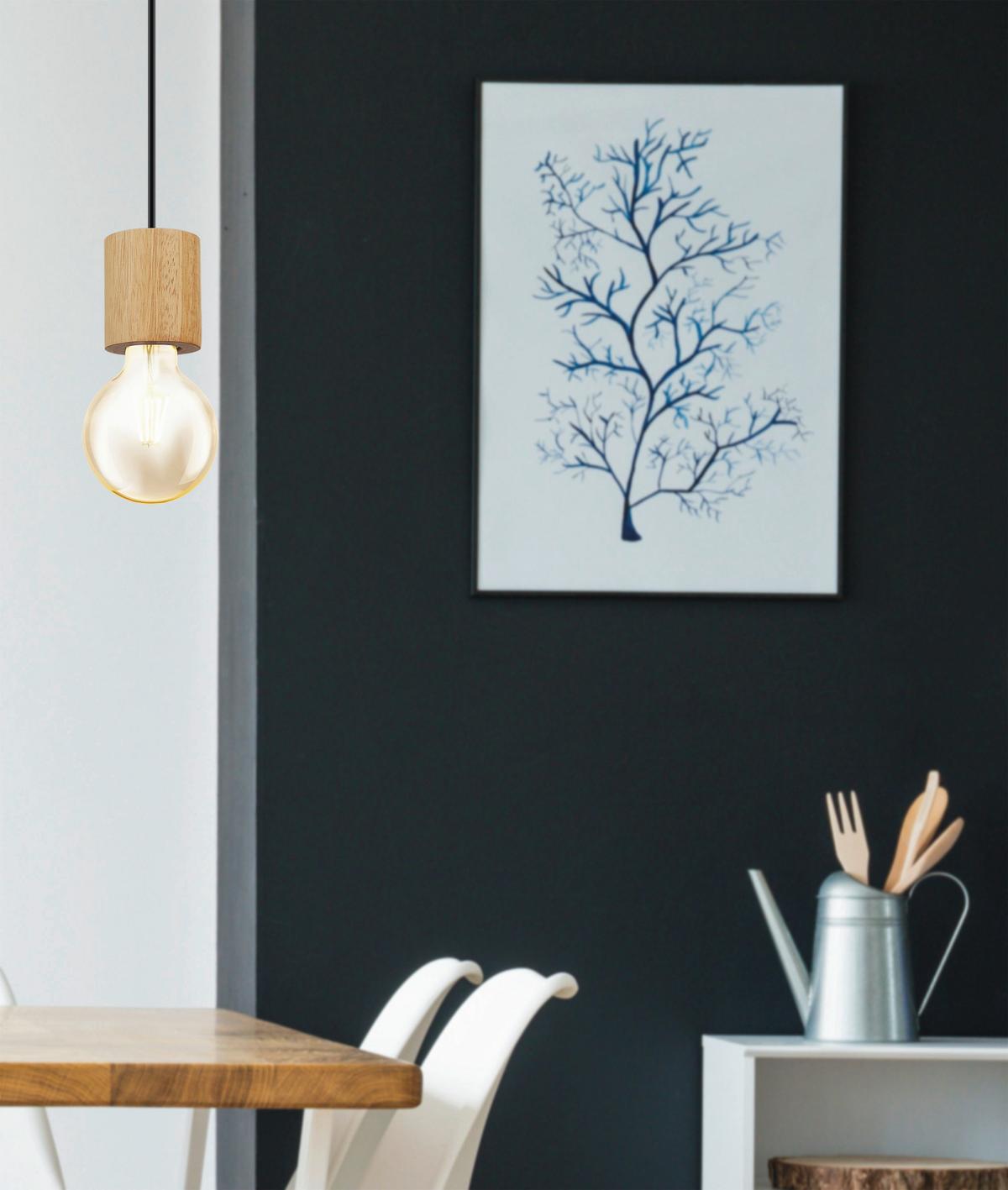 Hängeleuchte Turialdo H: 110cm 1-Flammig, Holz Dekor/metall - Schwarz/Braun, Basics, Holz/Metall (10,5/110cm) - Eglo