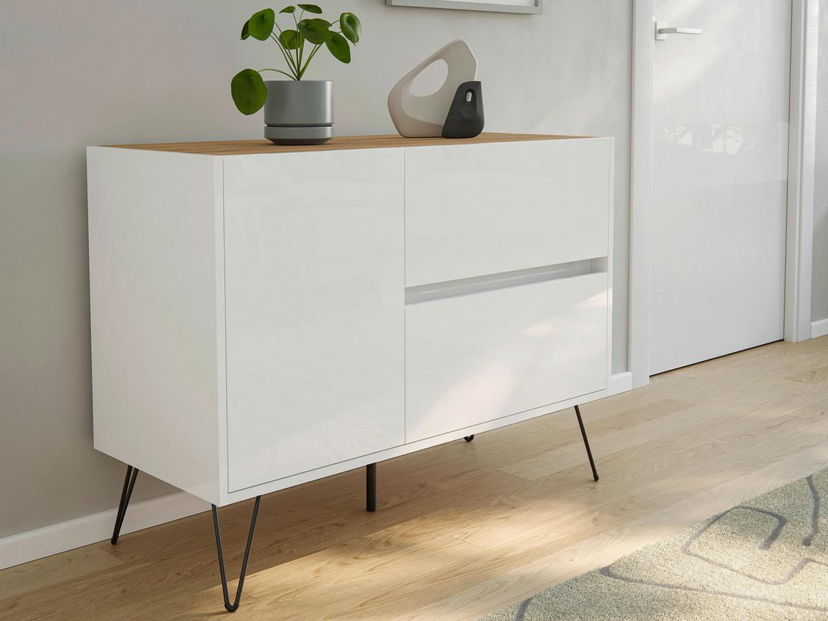 Sideboard Posseik Industrial Weiß/eichefarben B: 99 Cm - Eichefarben/Schwarz, Design, Holzwerkstoff (99/75,8/42cm) - P & B