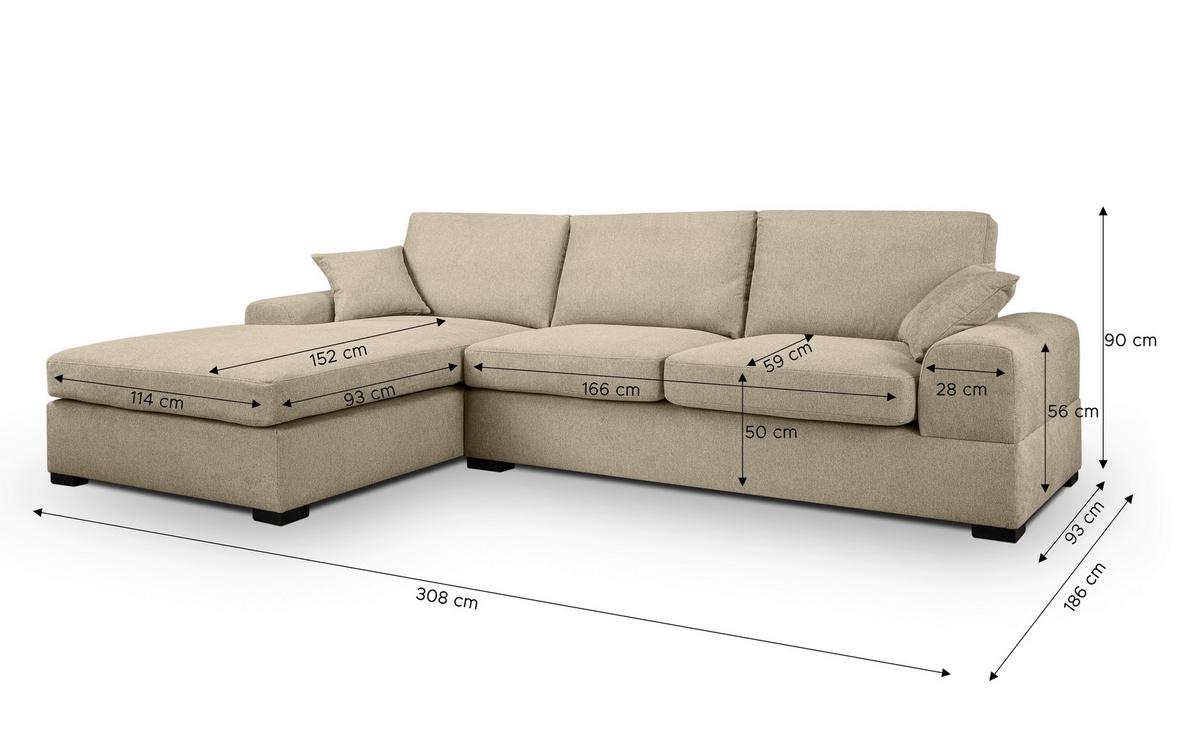 Ecksofa Veda Beige S: 308x186 cm - Beige/Schwarz, Basics, Holz/Textil (308/186cm) - MID.YOU