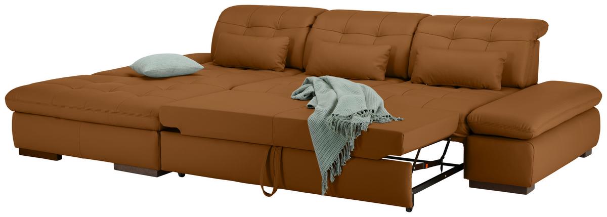 Rohová sedačka SANFINO, ľavá, tmavooranžová pravá koža - tmavooranžová/chrómová, Konventionell, kov/koža (199/79-96/305cm) - Premium Living