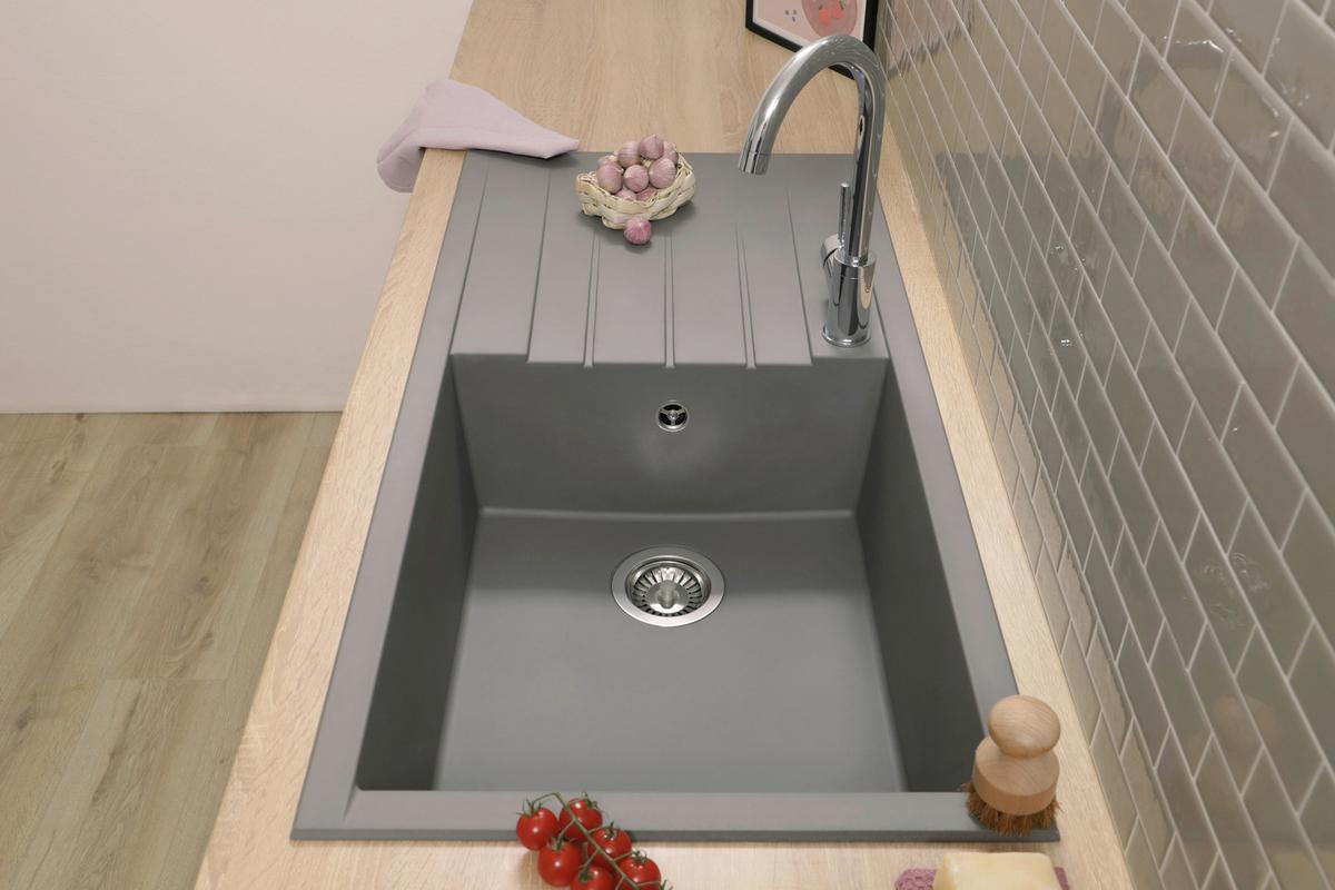 SPÜLE Betongrau B: 100cm - Grau, Trend, Glas/Kunststoff (100/21/50cm) - Respekta