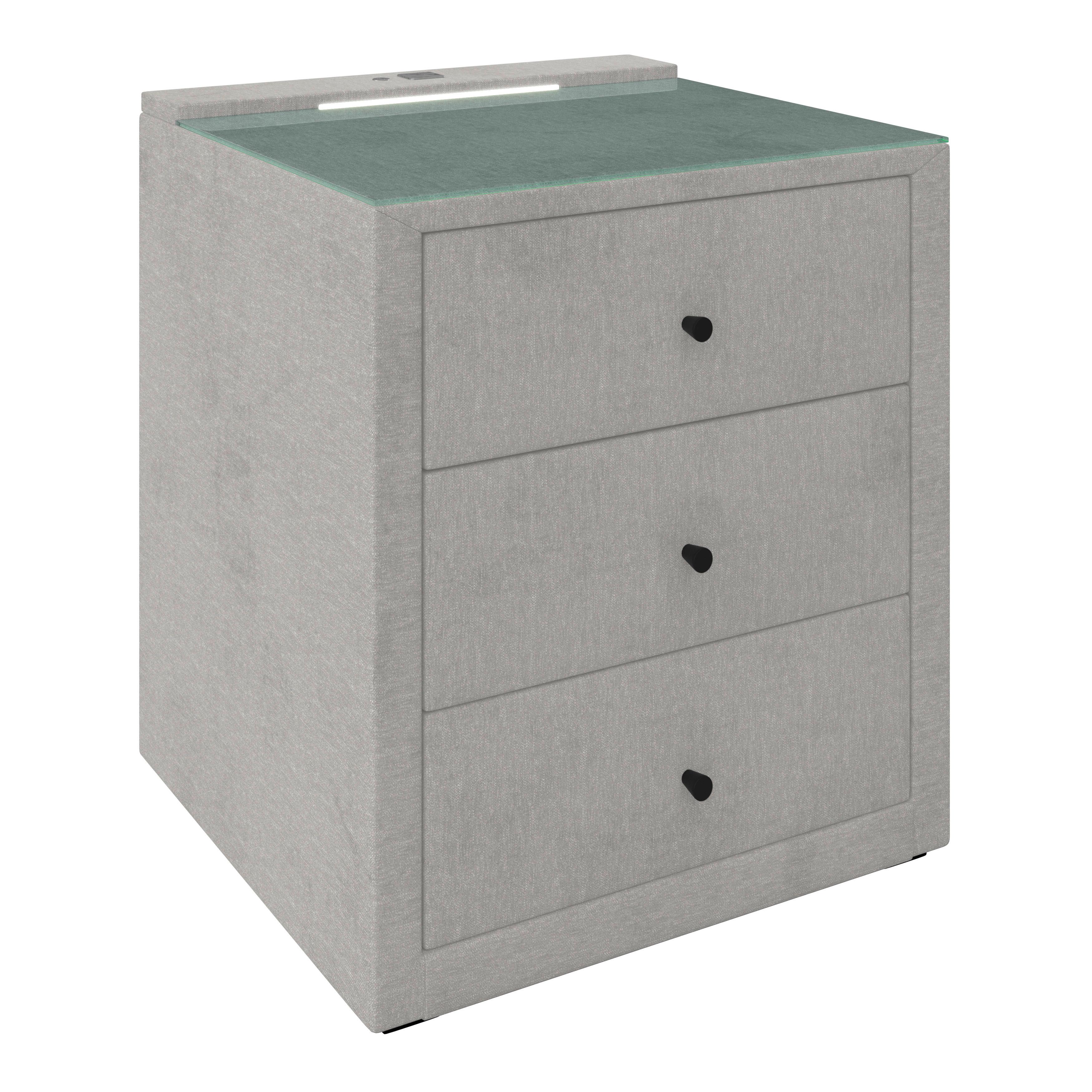 Nachtkästchen Maya - Hellgrau/Schwarz, MODERN, Glas/Holzwerkstoff (48/56/45,5cm)