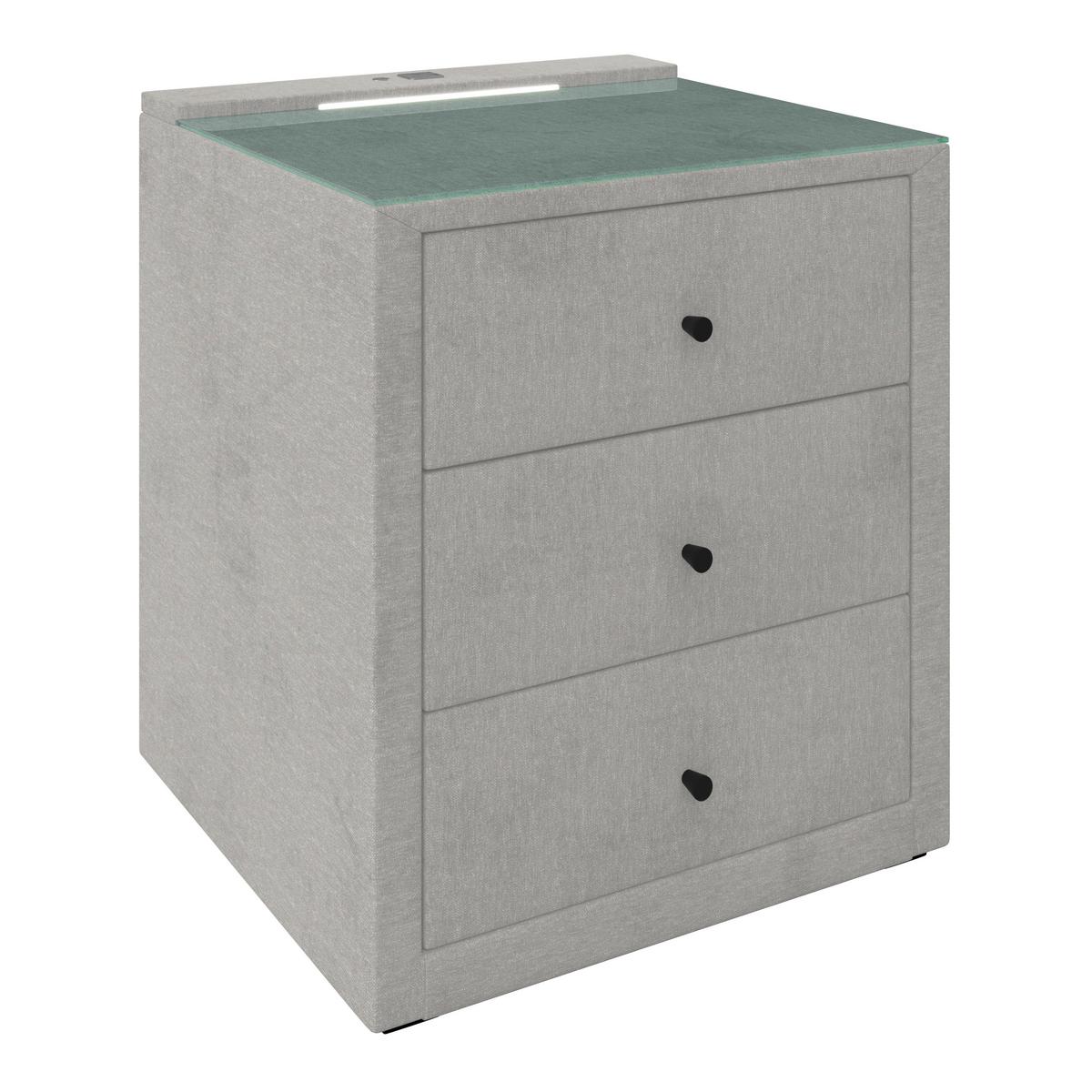 Nachtkästchen Maya - Hellgrau/Schwarz, MODERN, Glas/Holzwerkstoff (48/56/45,5cm)