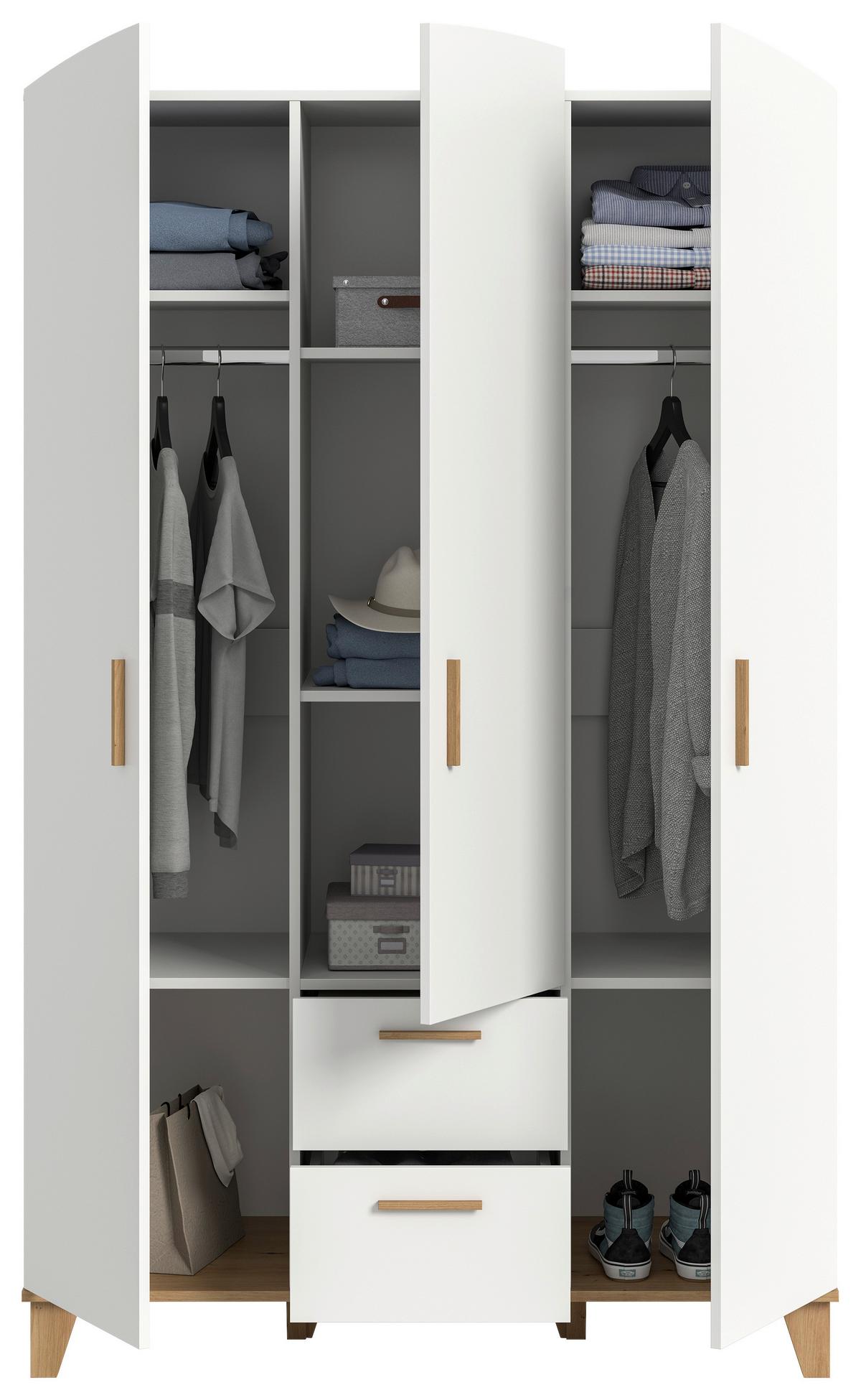 Drehtürenschrank Stella Eiche Dekor/Weiß B: 122cm - Weiß/Eiche Artisan, ROMANTIK / LANDHAUS, Holzwerkstoff (122/198/51cm) - Livetastic