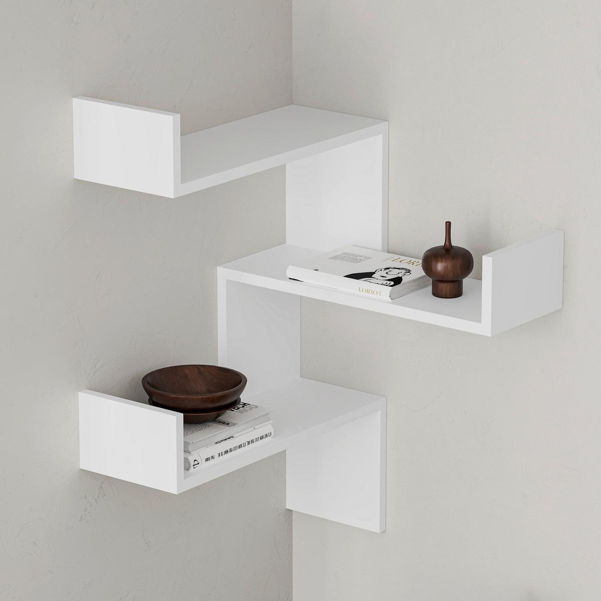 Wandregal Luksa Eckregal - Weiß, Design, Holzwerkstoff (60/90/22cm) - Livetastic