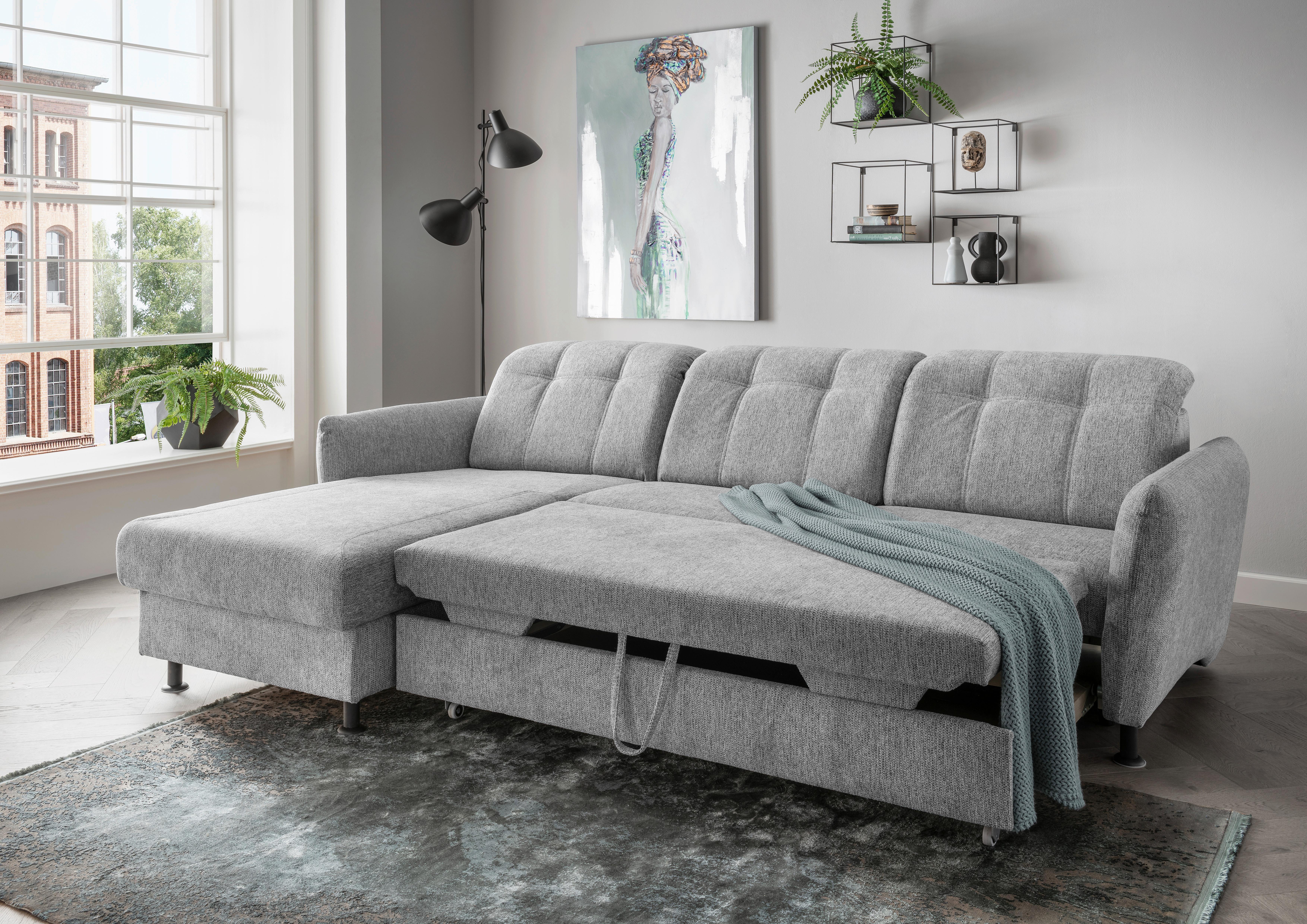 Ecksofa Minori Chenille Silberfarben, S: 184x267 cm - Silberfarben/Schwarz, MODERN, Textil (184/267cm) - Livetastic