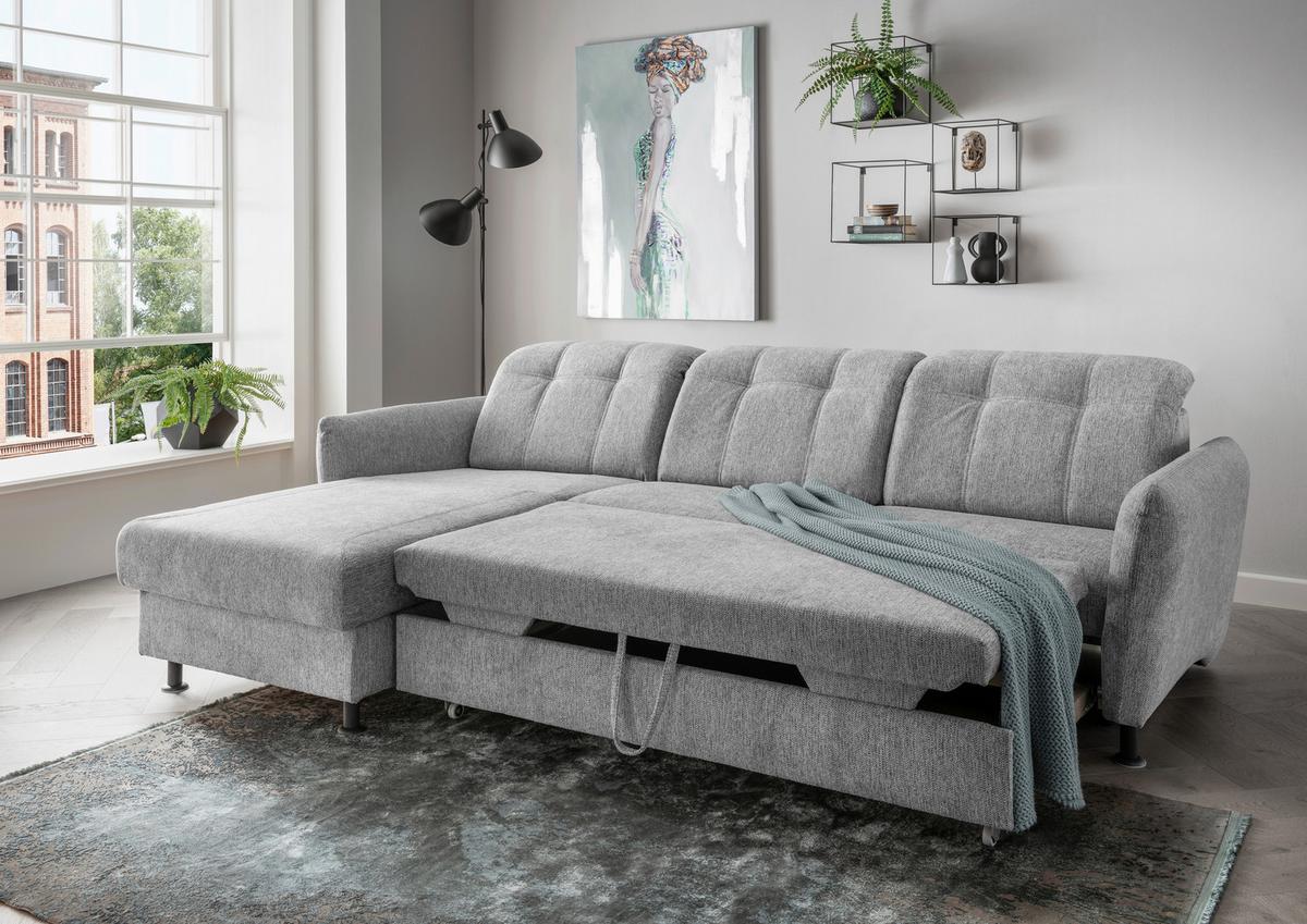 Ecksofa Minori Chenille Silberfarben, S: 184x267 cm - Silberfarben/Schwarz, MODERN, Textil (184/267cm) - Livetastic