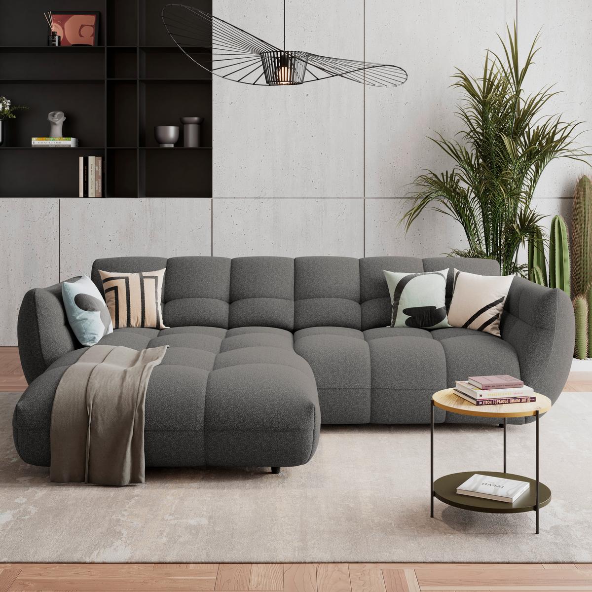 Ecksofa Panda Chenille grau, 178x280cm - Dunkelgrün/Schwarz, Trend, Textil (178/280cm)