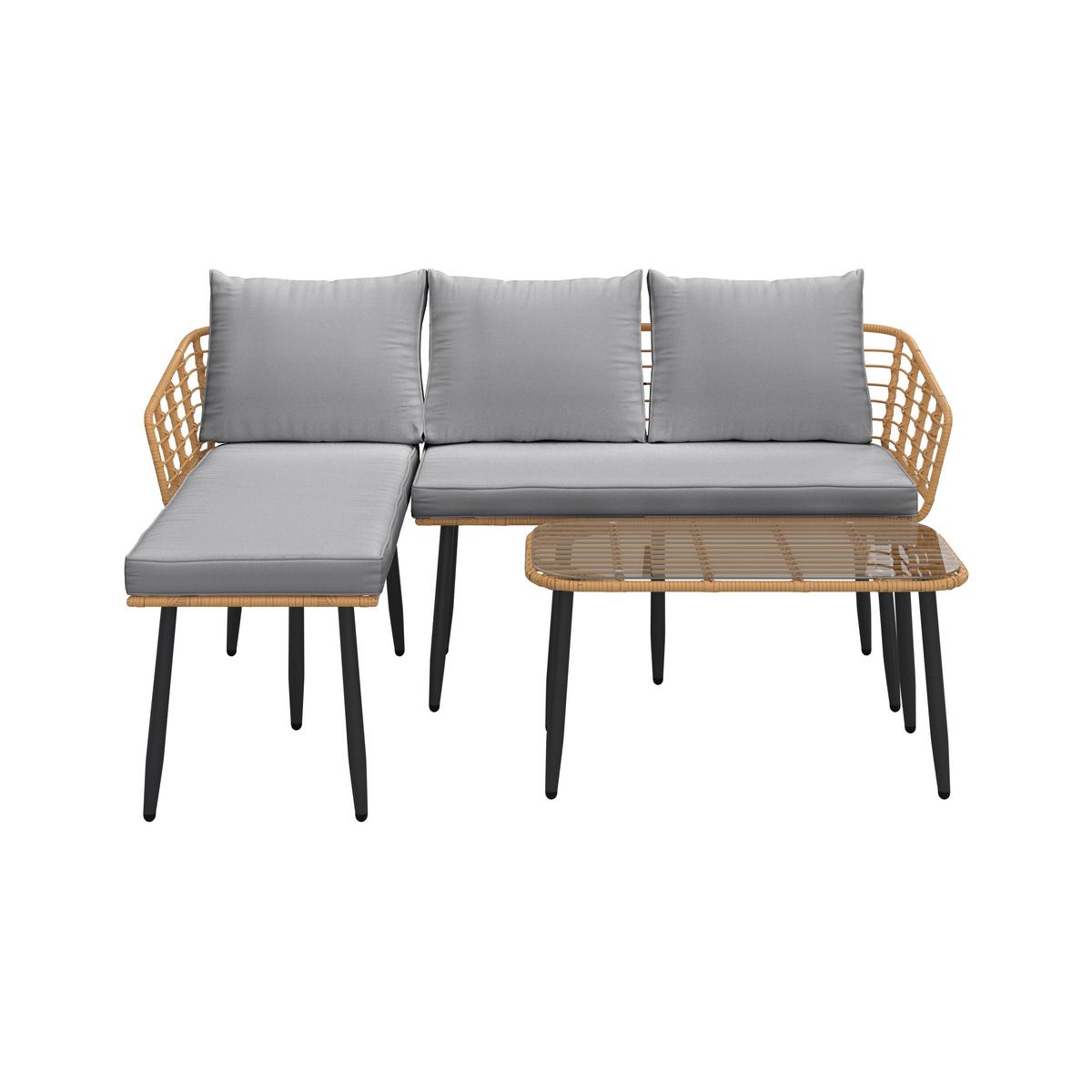 Loungegarnitur Kreta - Naturfarben/Grau, MODERN, Glas/Kunststoff (122cm) - Beldano