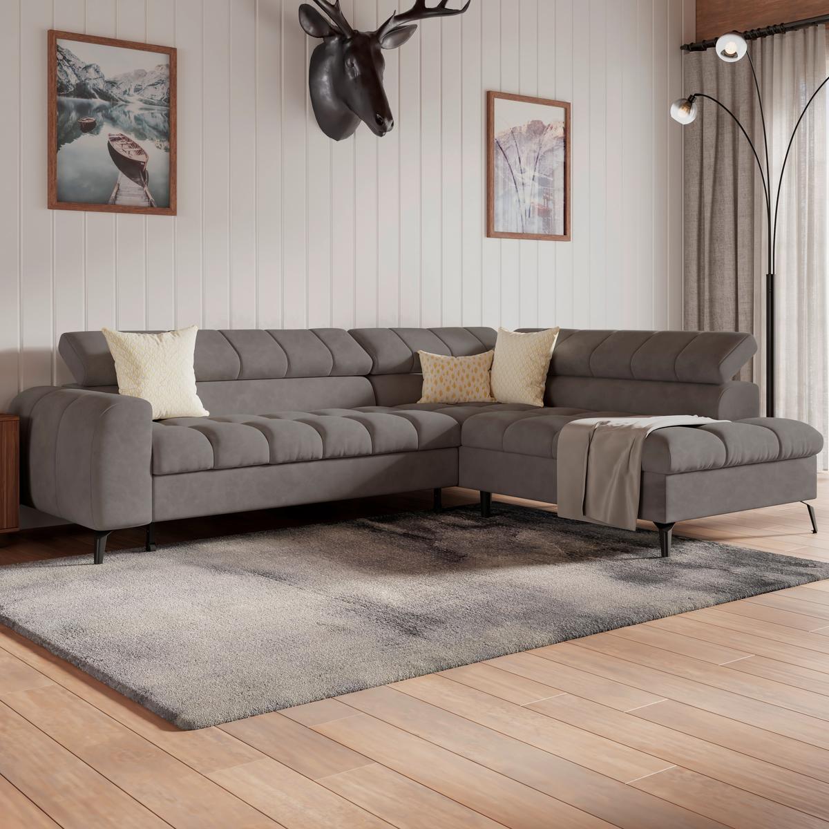 Ecksofa Volf Rechts New Graphitfarben, S: 261x203 cm - Dunkelgrau/Schwarz, Trend, Kunststoff/Textil (261/203cm)