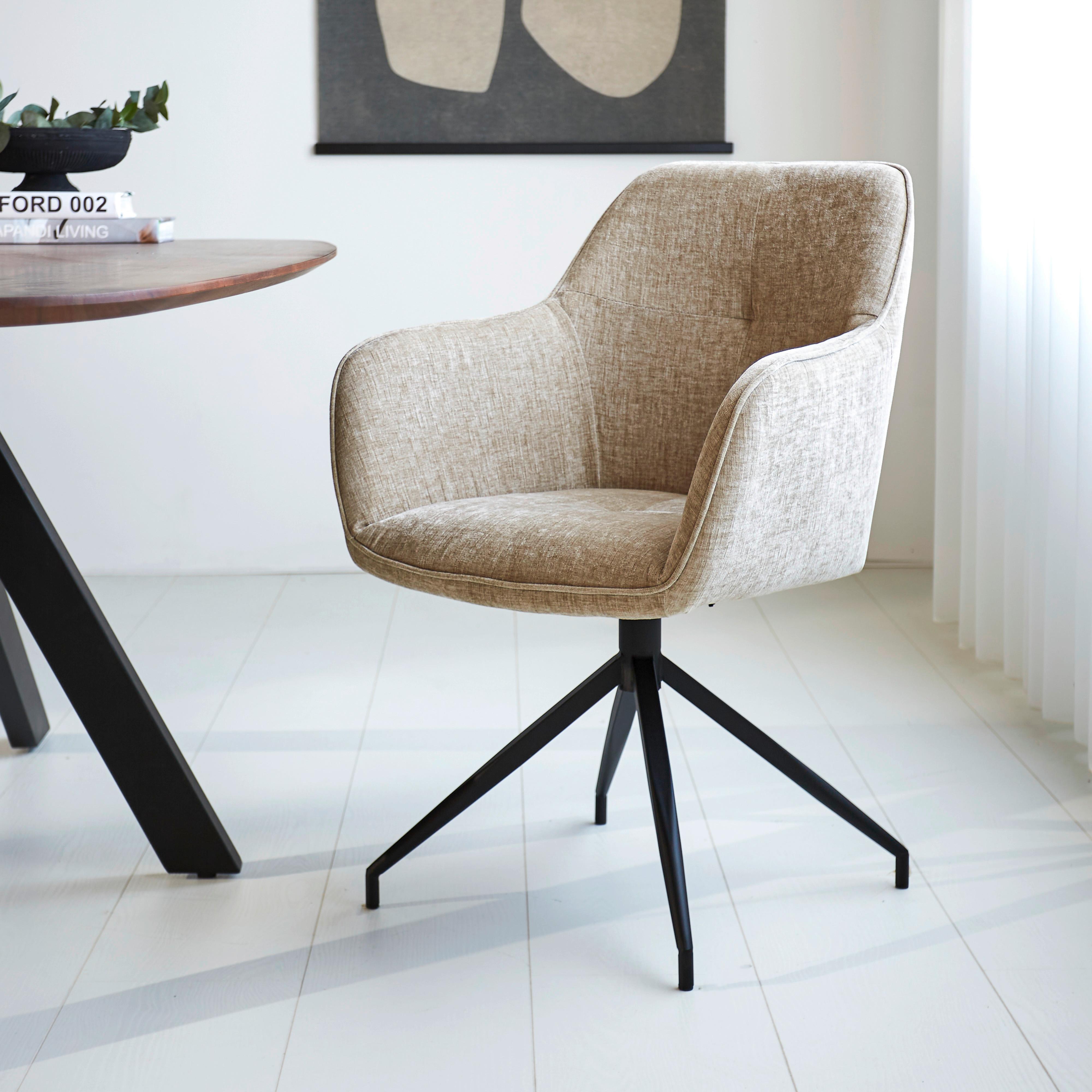 Armlehnstuhl Nancy Beige B: 59 cm - Beige/Schwarz, MODERN, Textil/Metall (59/88/60cm) - MID.YOU