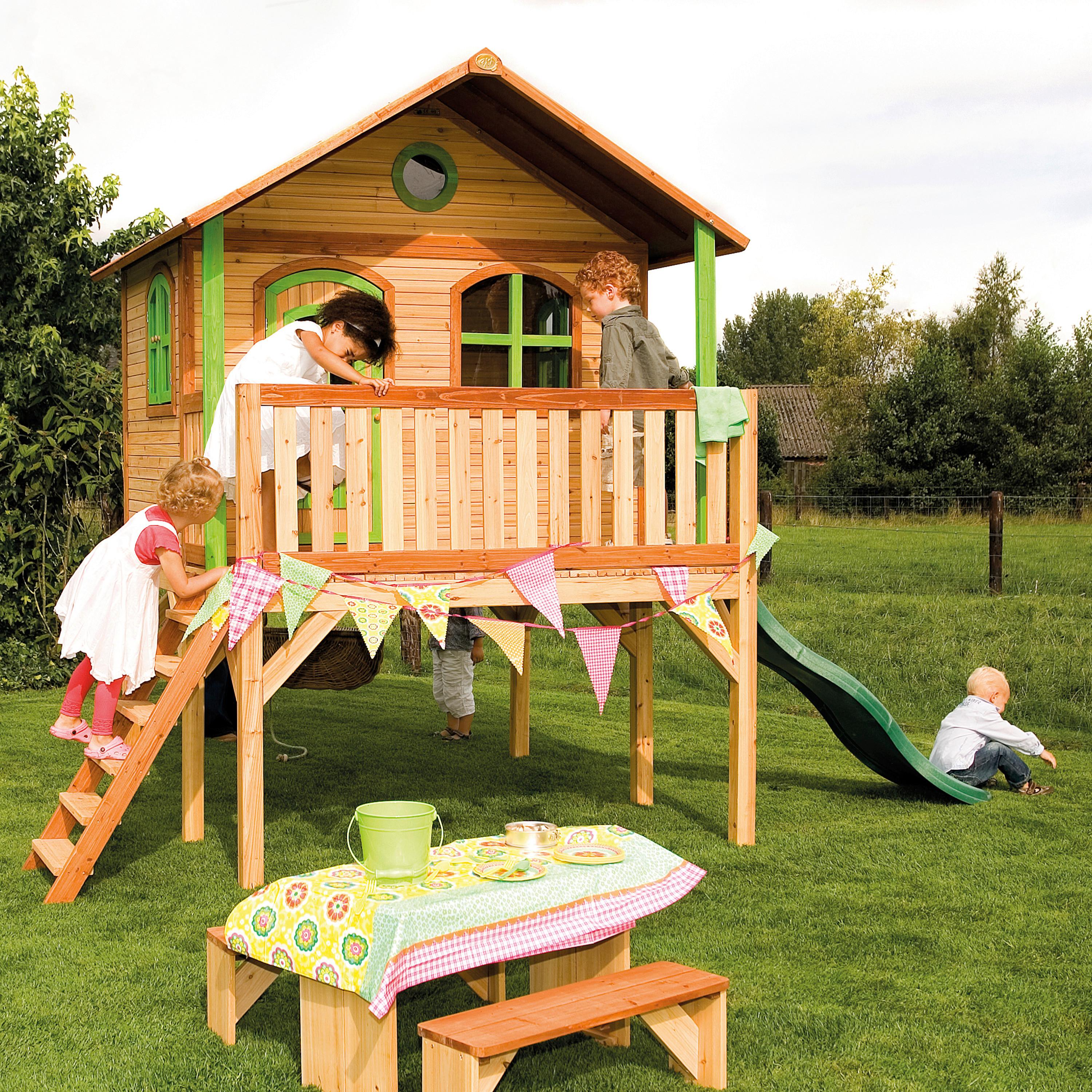 Spielhaus A030.041.00 - Braun/Weiß, KONVENTIONELL, Holz/Kunststoff (380/274/212cm) - Ambia Garden