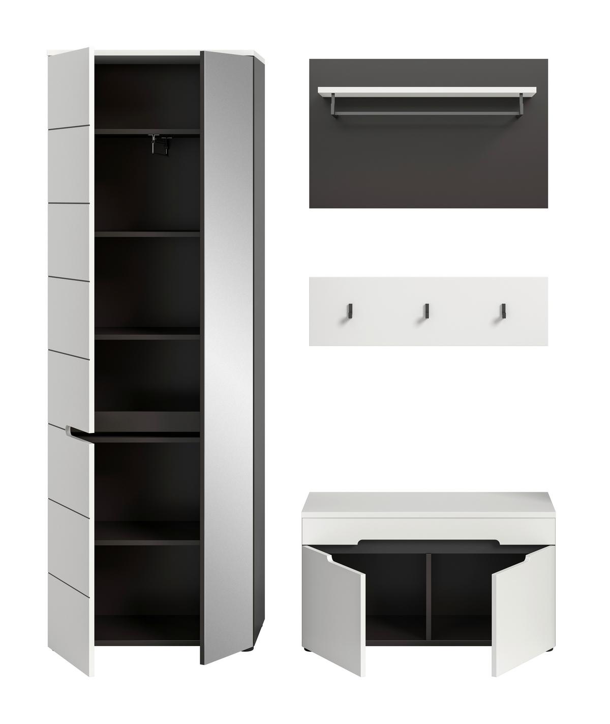 Garderobe Canu 3-Teilig Grau/Weiß B: 160 cm - Weiß/Grau, Design, Holzwerkstoff (160/190/37cm) - Livetastic