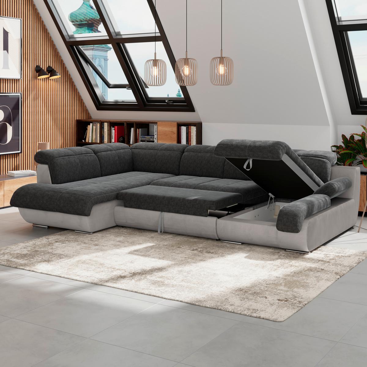 Wohnlandschaft Multi Mit Schlaffunktion Anthrazit/Grau - Chromfarben/Anthrazit, MODERN, Textil (228/345/184cm)