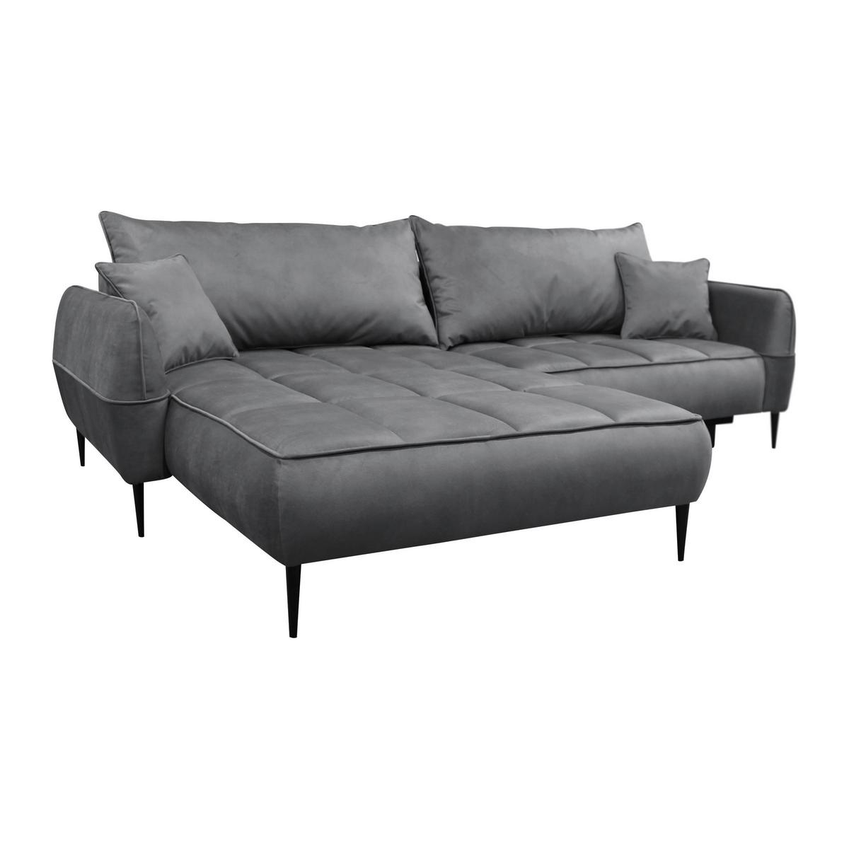 Ecksofa Mit Bettkasten Letto 189x260 Cm Velours Grau - Schwarz/Grau, Design, Textil (189/260cm) - MID.YOU