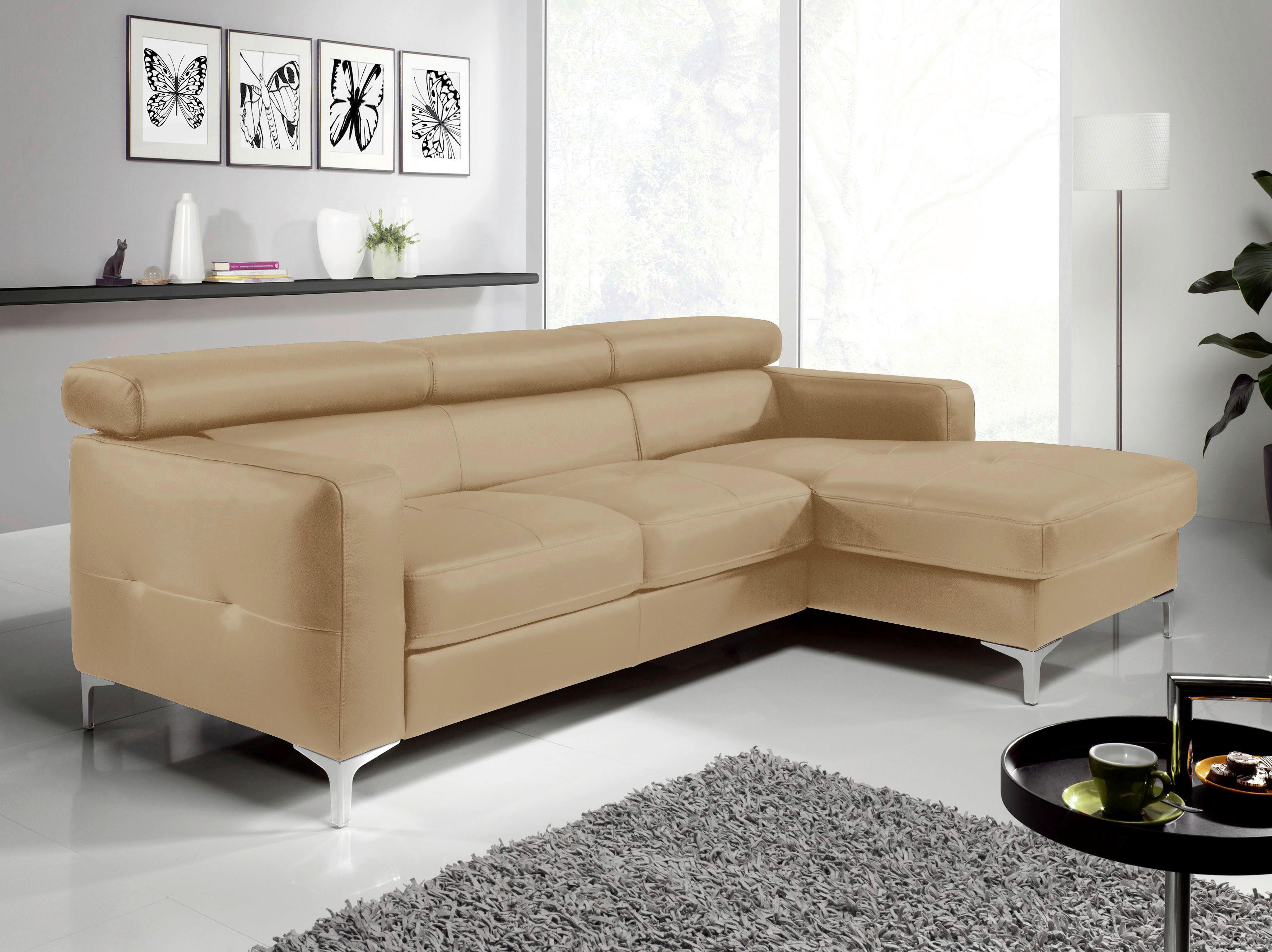 Ecksofa Sammy Cappuccino Leder - Chromfarben/Cappuccino, Design, Leder (226/169cm) - Livetastic