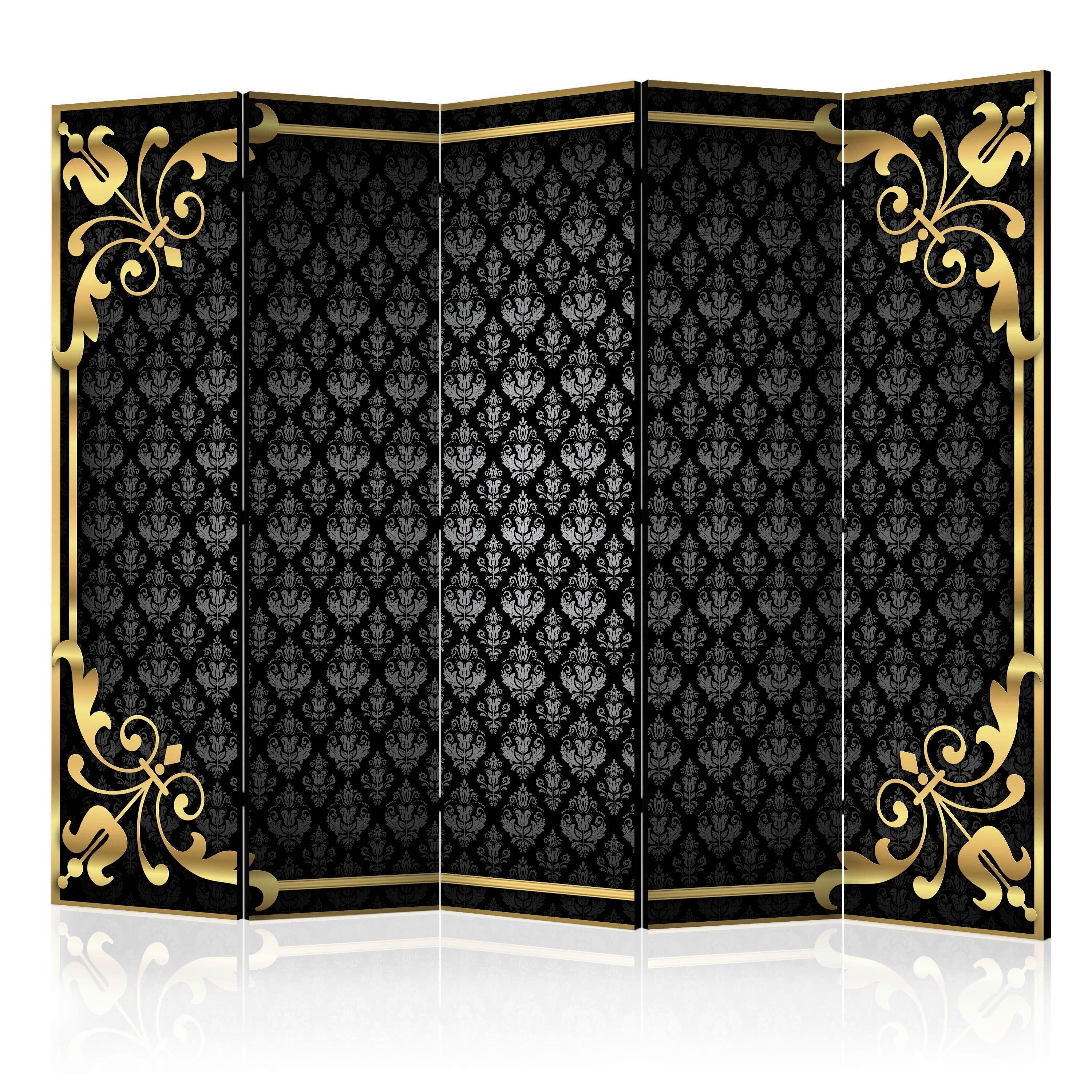 PARAVENT Schwarz Goldfarben B: 225 cm - Goldfarben/Schwarz, Basics, Holz/Textil (225/172/3cm) - artgeist
