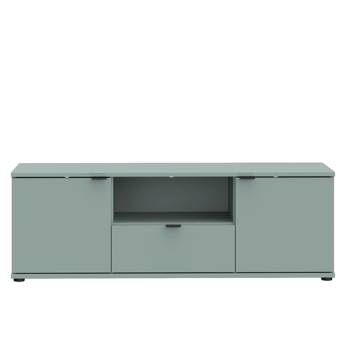 TV diel Ganymede, šalviovozelená, š: 130cm - čierna/šalviovozelená, Modern, kov/kompozitné drevo (129,8/43,9/41,3cm)