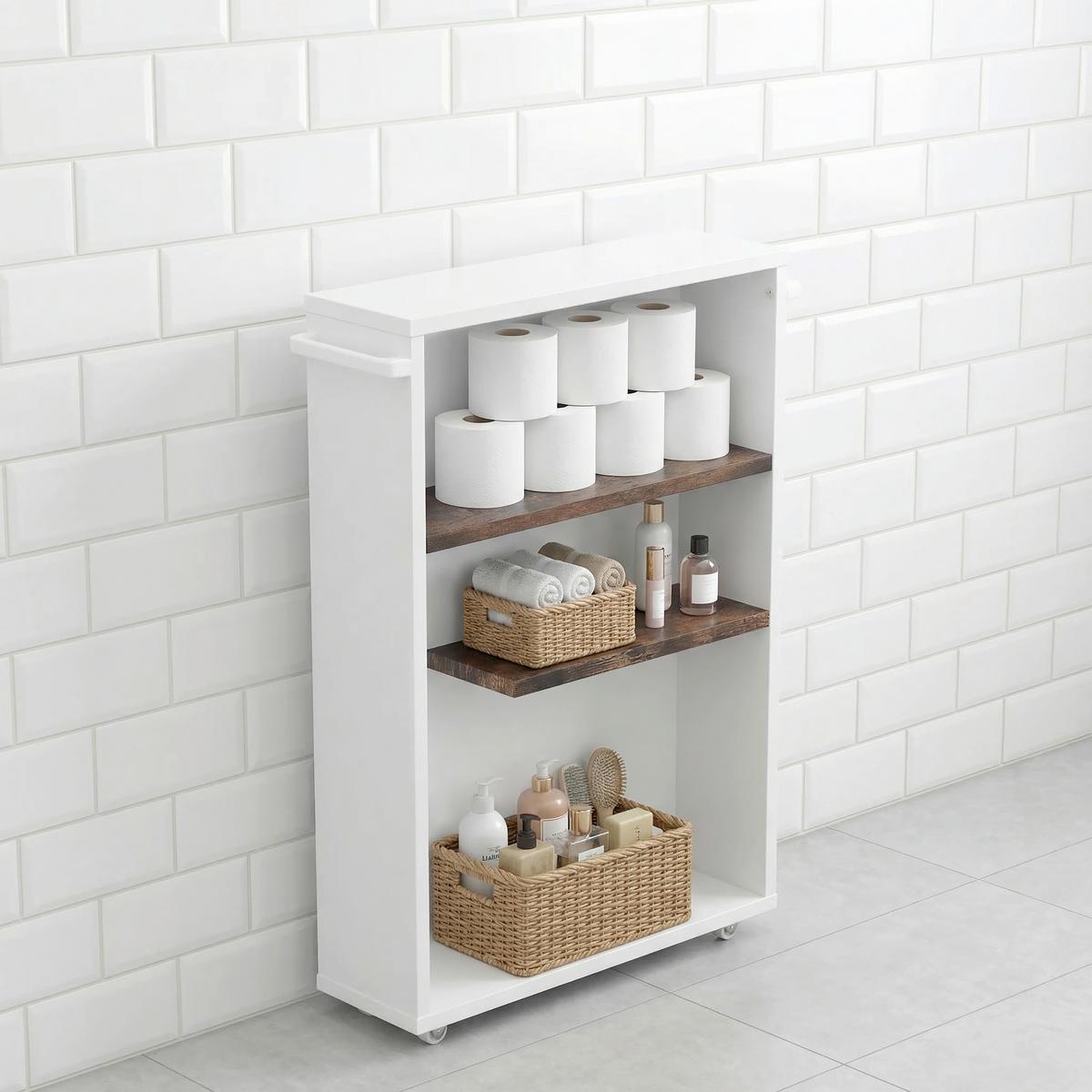 Midischrank Nilari Weiß/Eichefarben B: 20cm - Eichefarben/Silberfarben, Trend, Holzwerkstoff (20/61/45cm) - MID.YOU