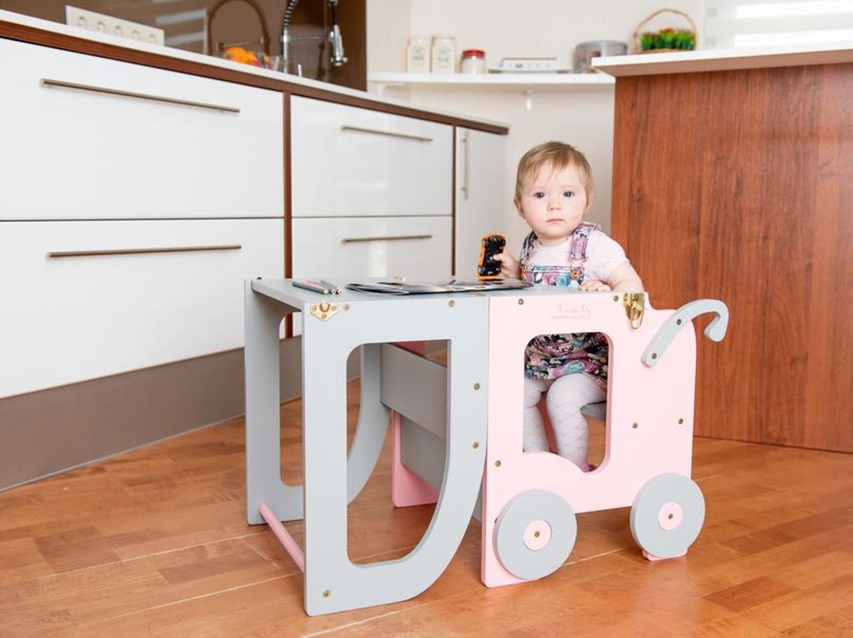 Hochstuhl Trolley Aus Holz Grau/pink - Pink/Grau, Basics, Holz (38/90/40cm)
